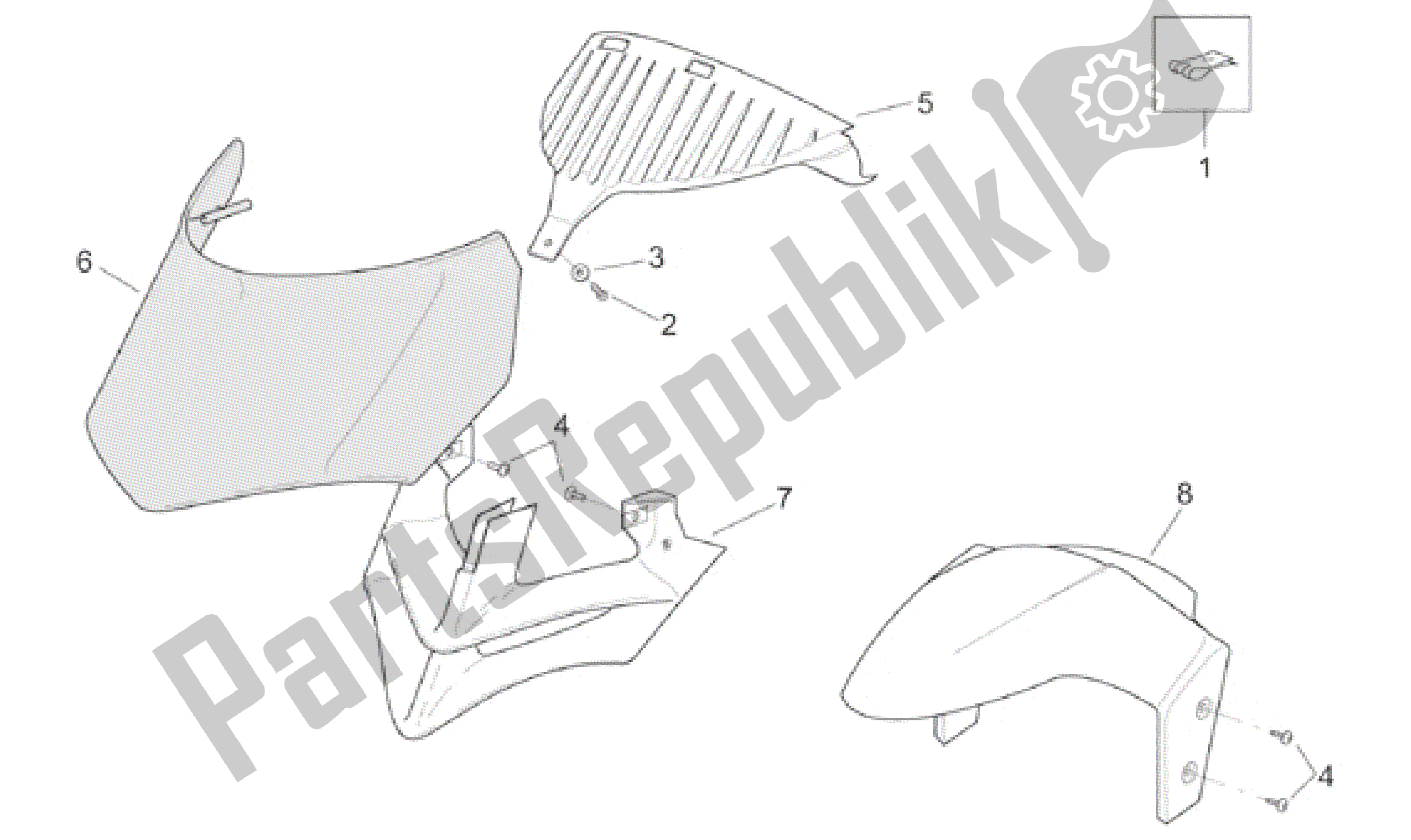 All parts for the Front Body - Front Fairing of the Aprilia Leonardo 125 1999 - 2001