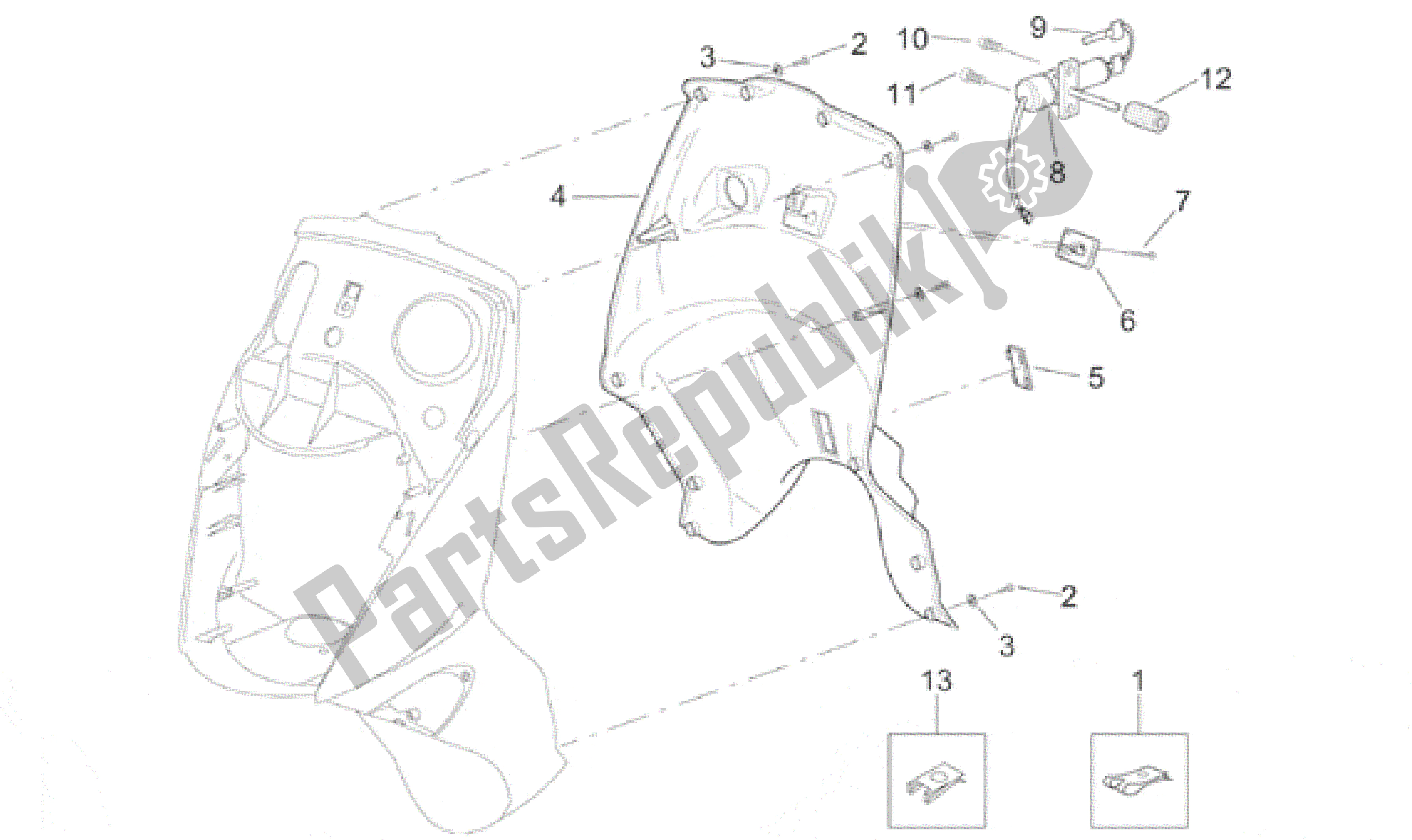 All parts for the Front Body - Internal Shield of the Aprilia Leonardo 150 1999 - 2001