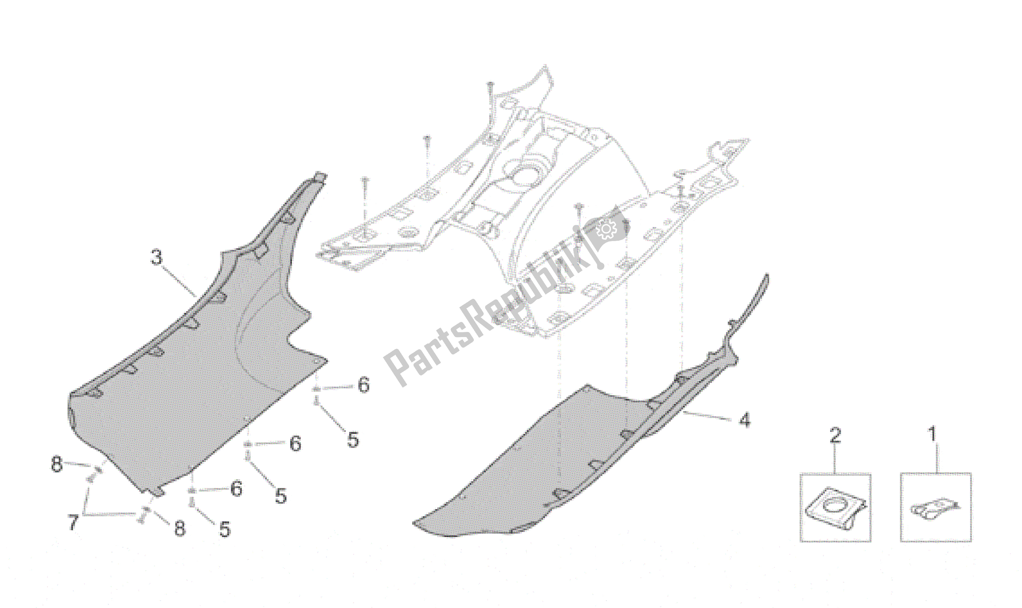 All parts for the Central Body - Side Fairings of the Aprilia Leonardo 150 1999 - 2001