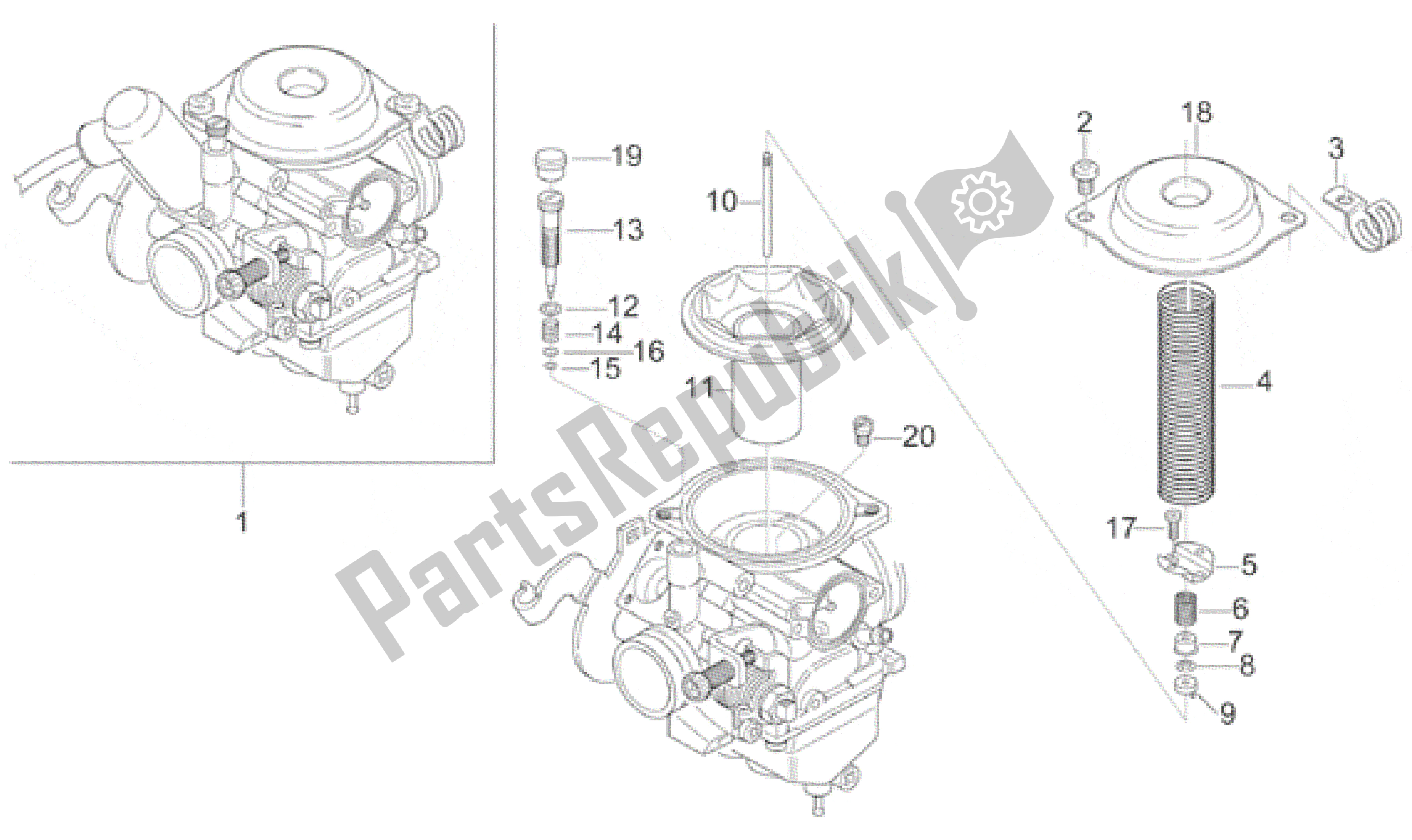 All parts for the Carburettor I of the Aprilia Leonardo 150 1999 - 2001