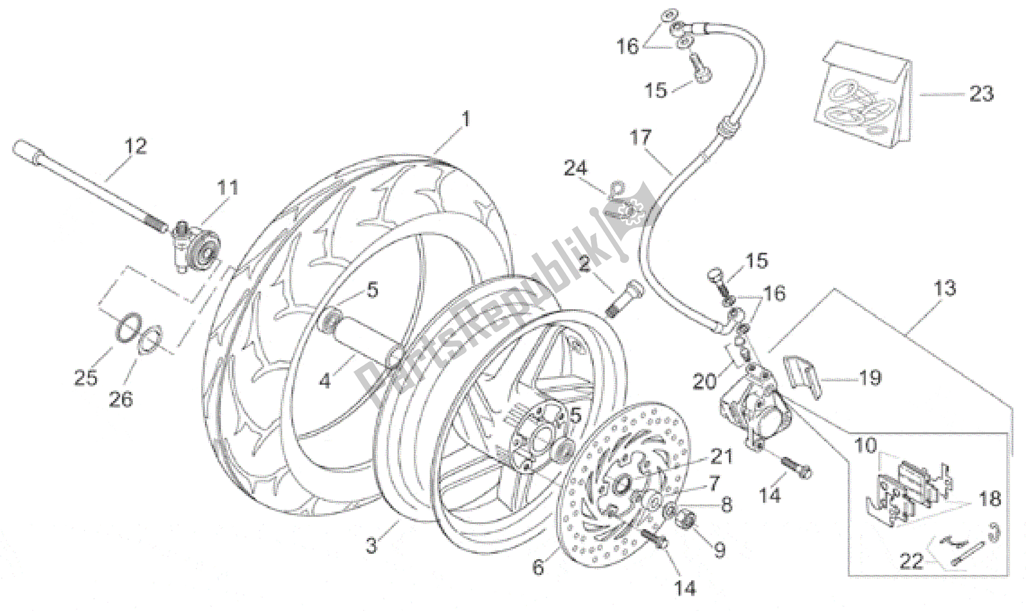 Tutte le parti per il Ruota Anteriore del Aprilia Leonardo 150 1999 - 2001