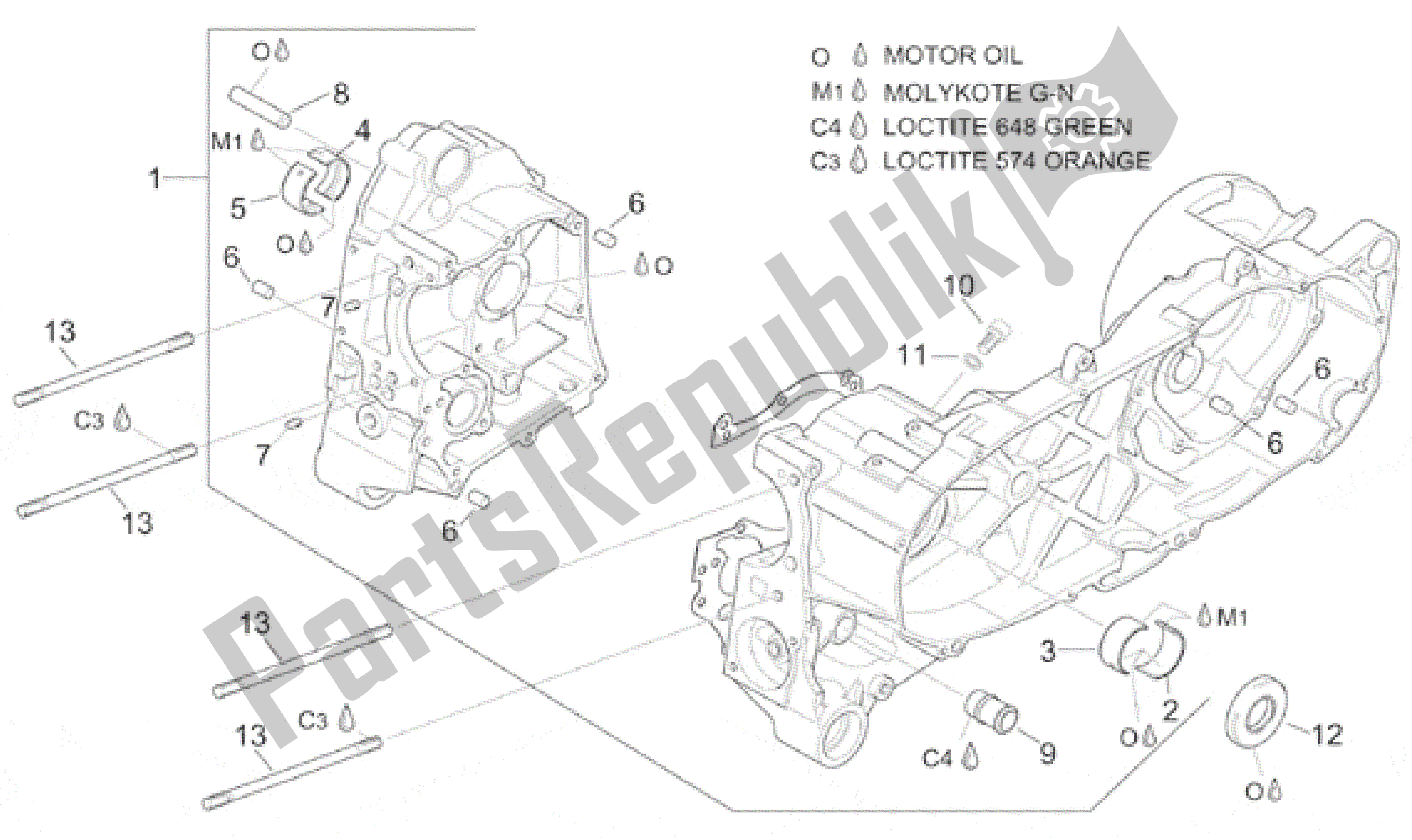 All parts for the Crankcase of the Aprilia Leonardo 150 1999 - 2001