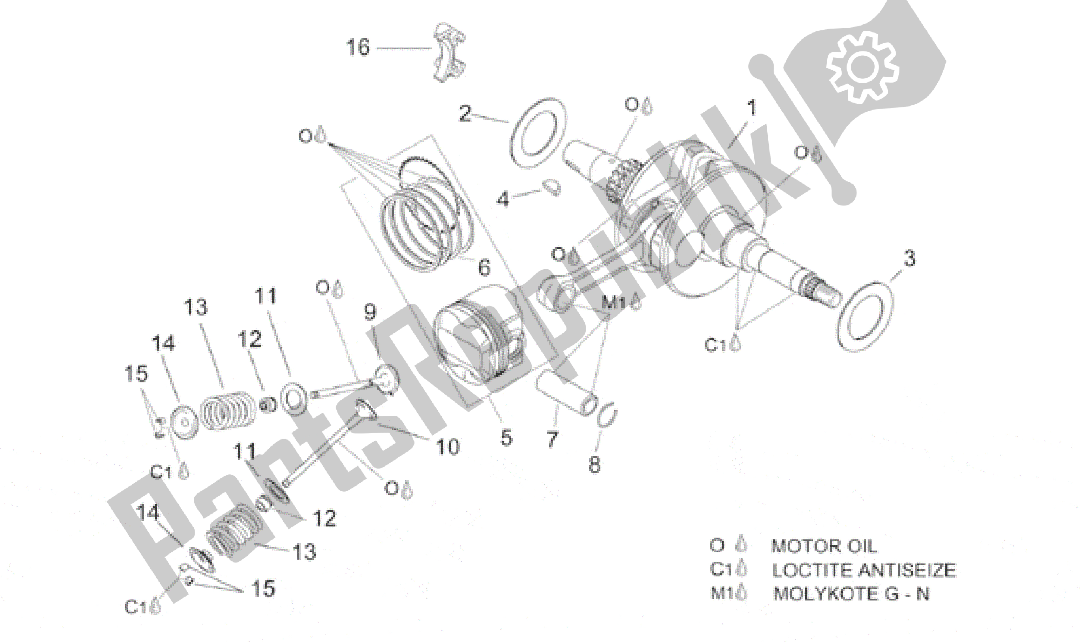 All parts for the Crankshaft - Valves of the Aprilia Leonardo 150 1999 - 2001