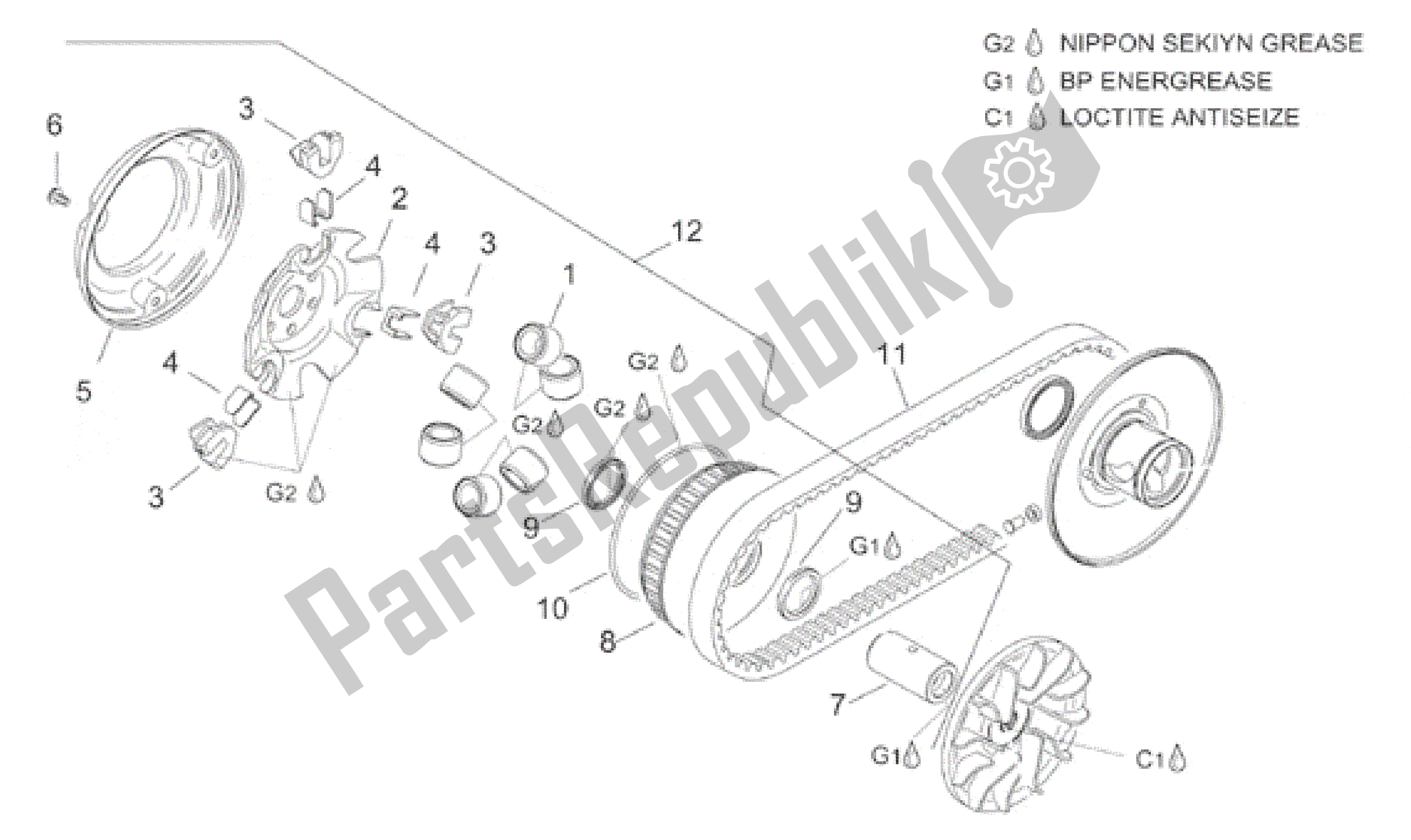 Todas las partes para Transmisión Primaria de Aprilia Leonardo 150 1999 - 2001