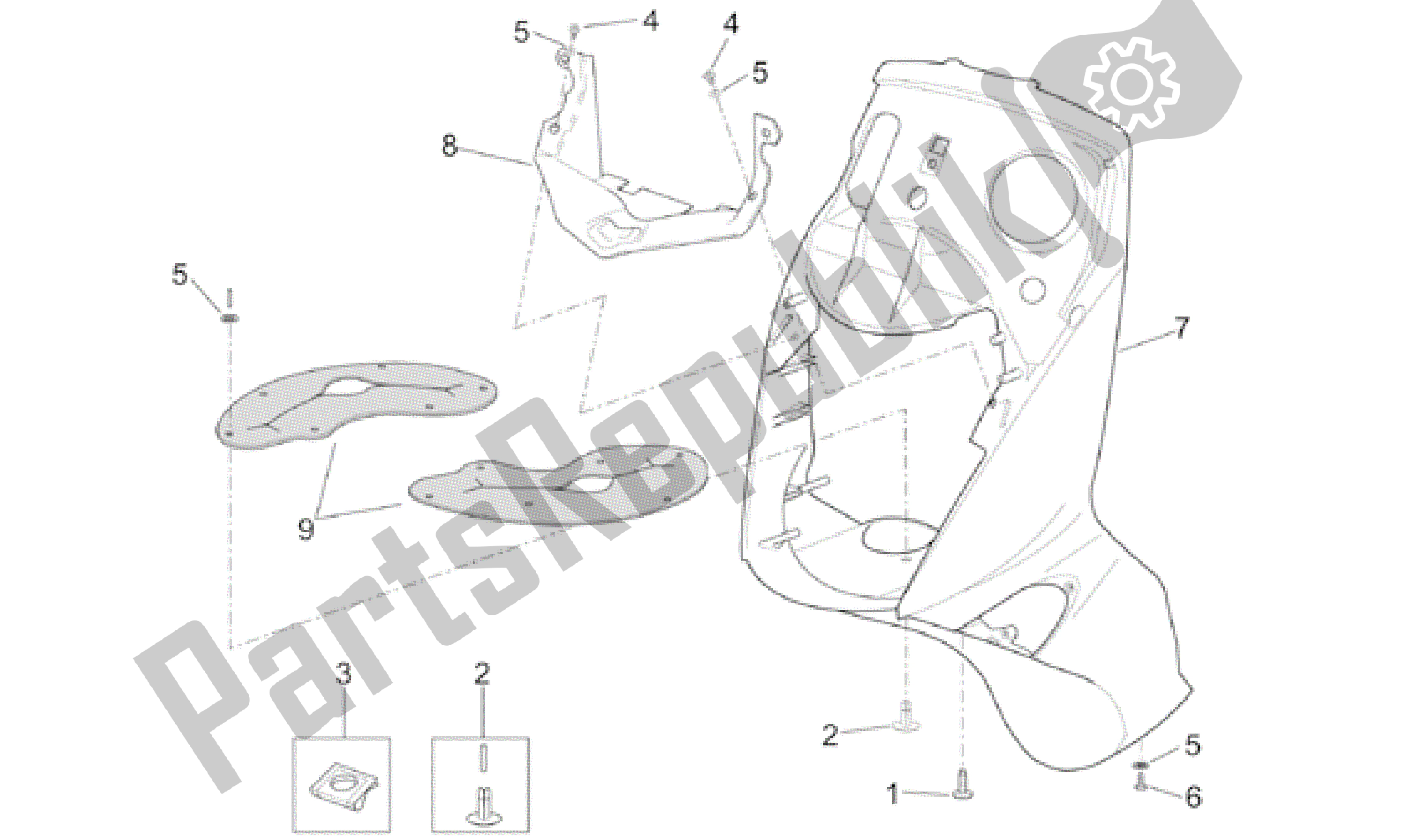 All parts for the Front Body - Shield of the Aprilia Leonardo 125 2001