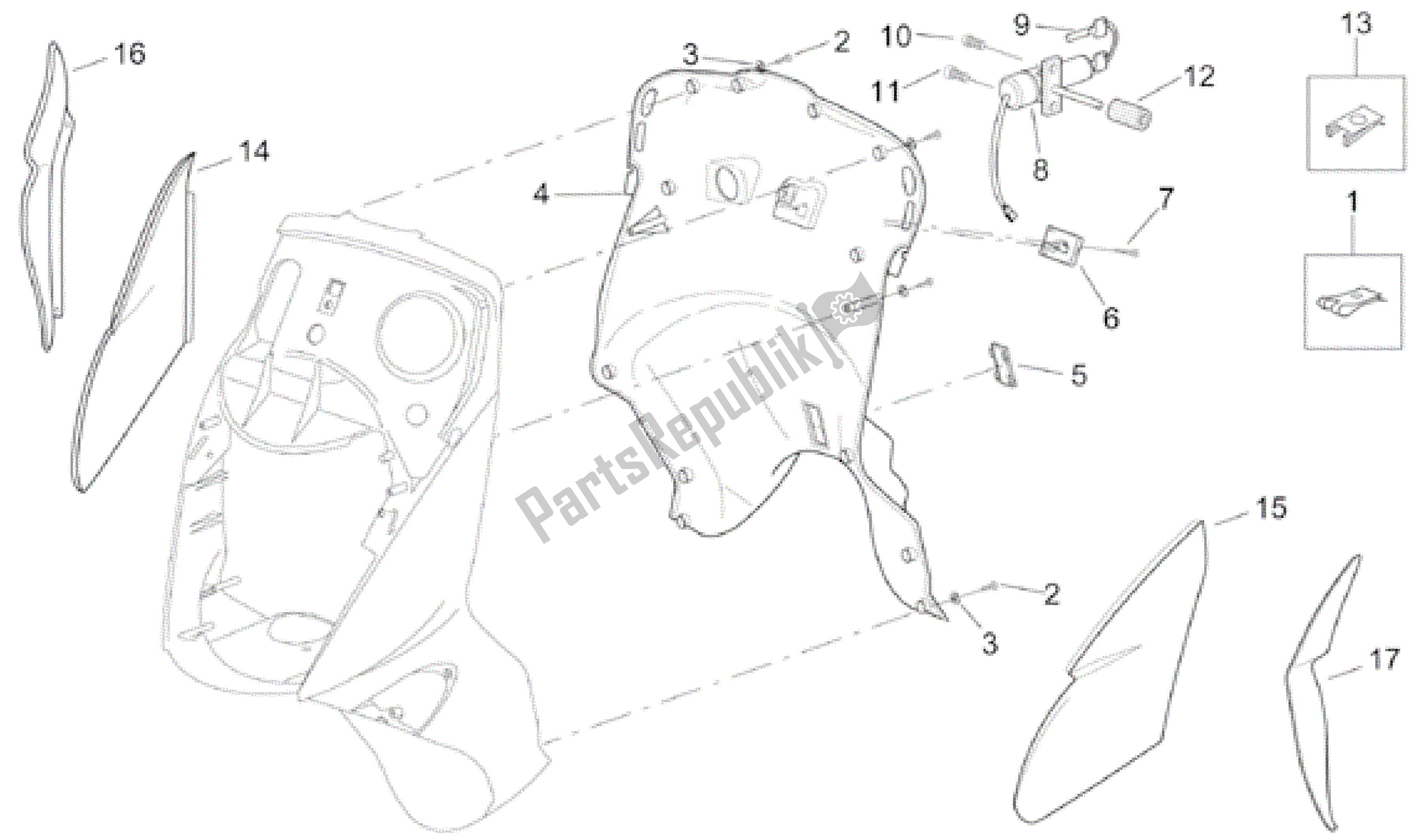 Toutes les pièces pour le Corps Avant - Bouclier Interne du Aprilia Leonardo 125 2001