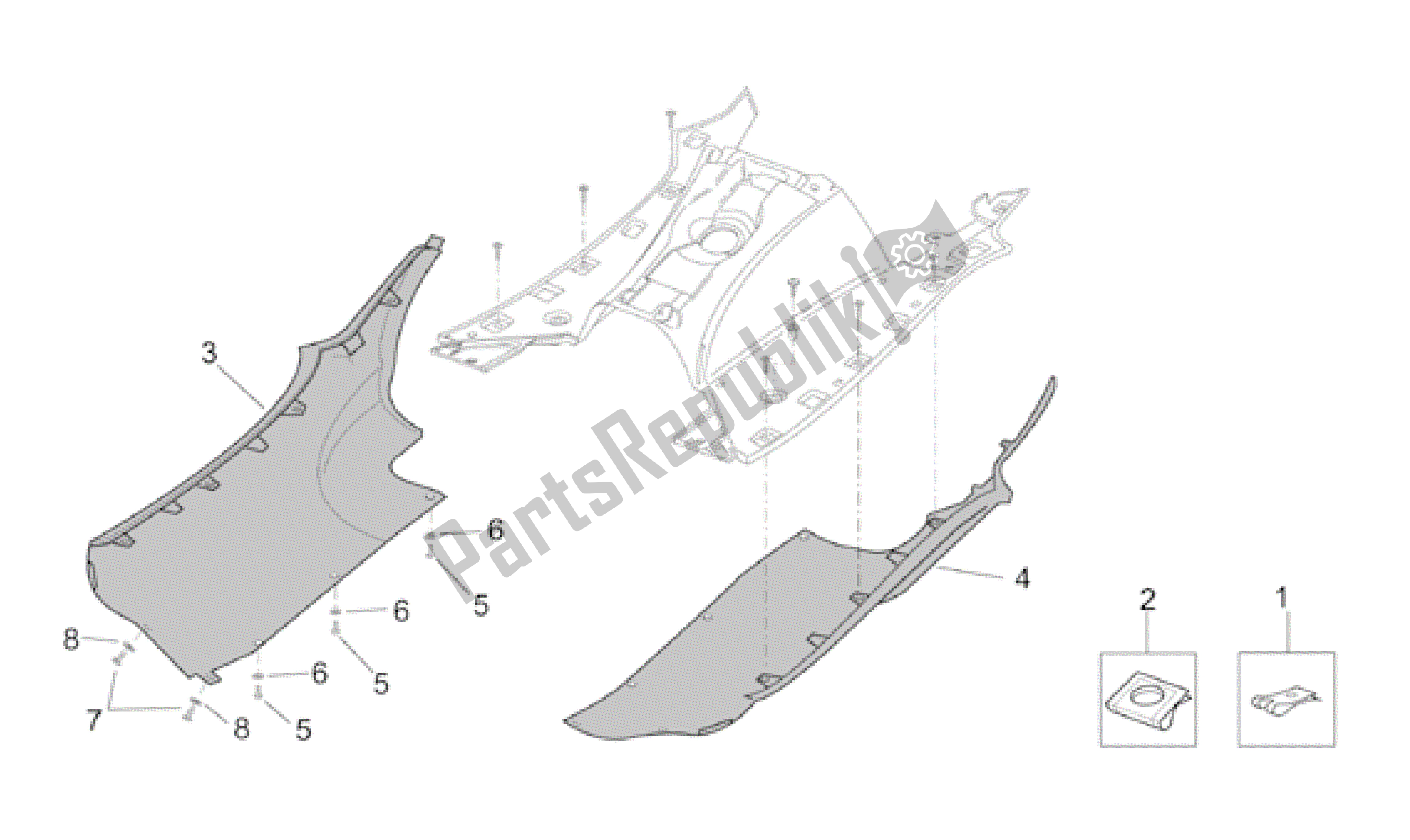 All parts for the Central Body - Side Fairings of the Aprilia Leonardo 125 2001