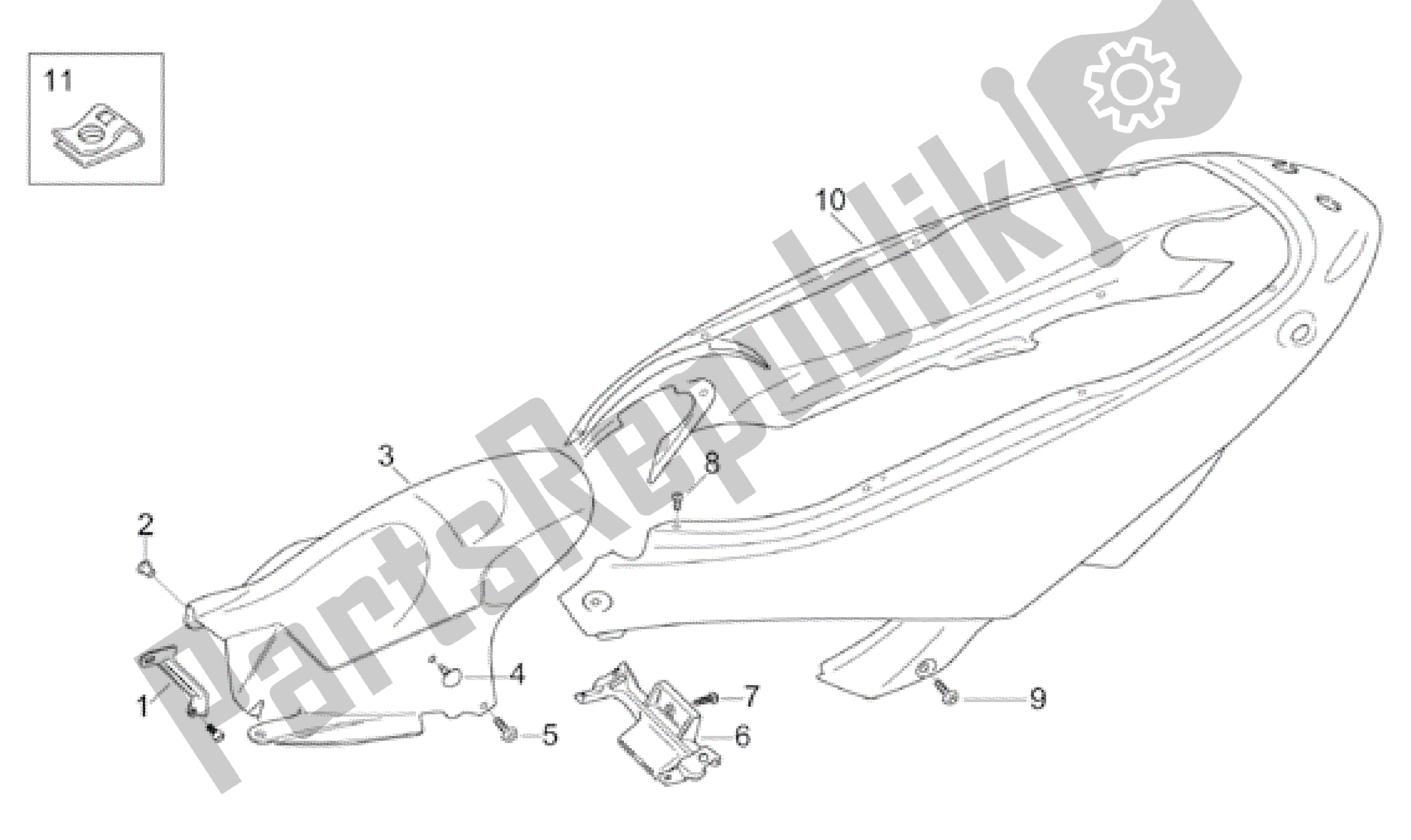 Toutes les pièces pour le Carrosserie Arrière - Carénage Arrière du Aprilia Leonardo 125 2001