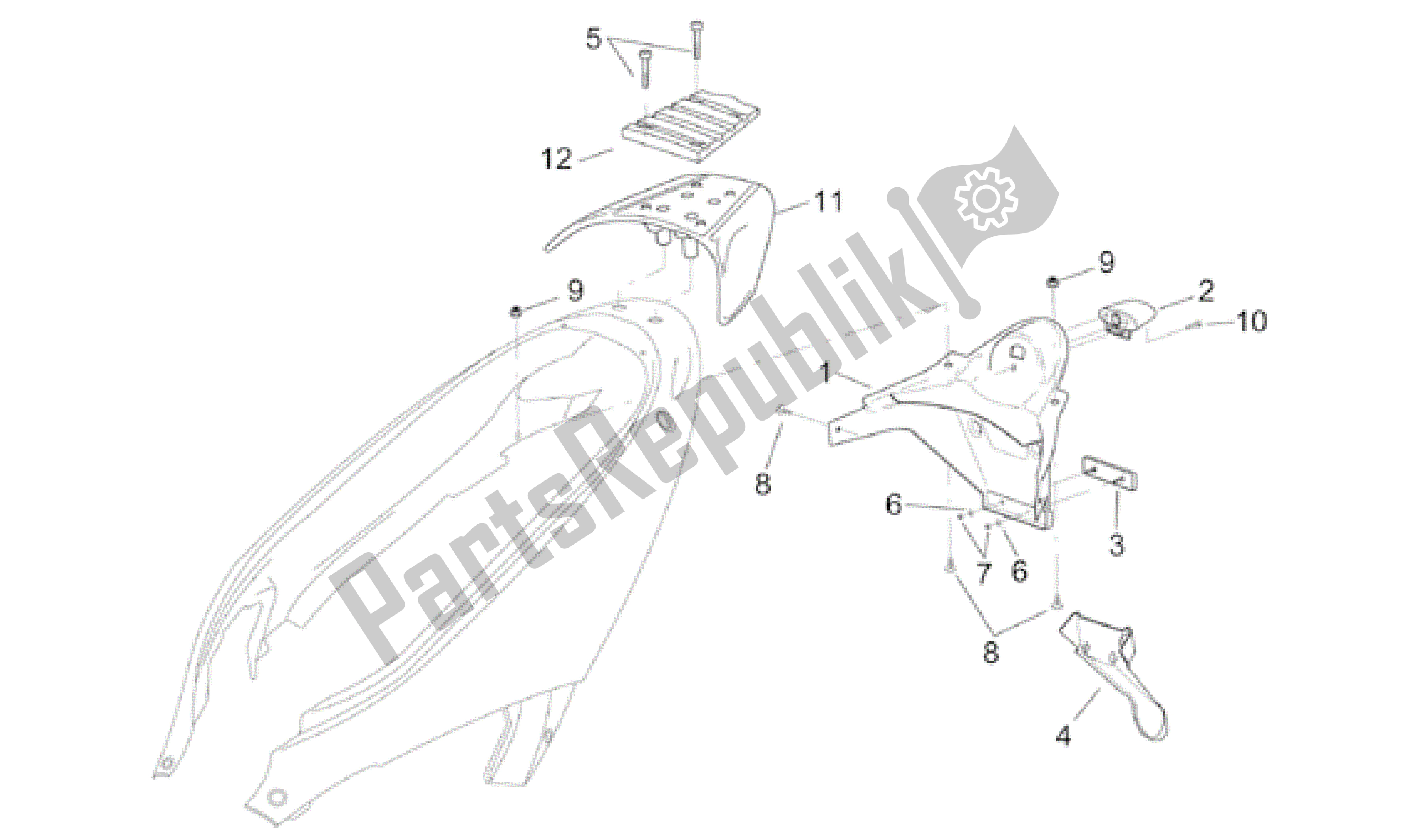 Todas las partes para Cuerpo Trasero - Soporte De Placa de Aprilia Leonardo 125 2001