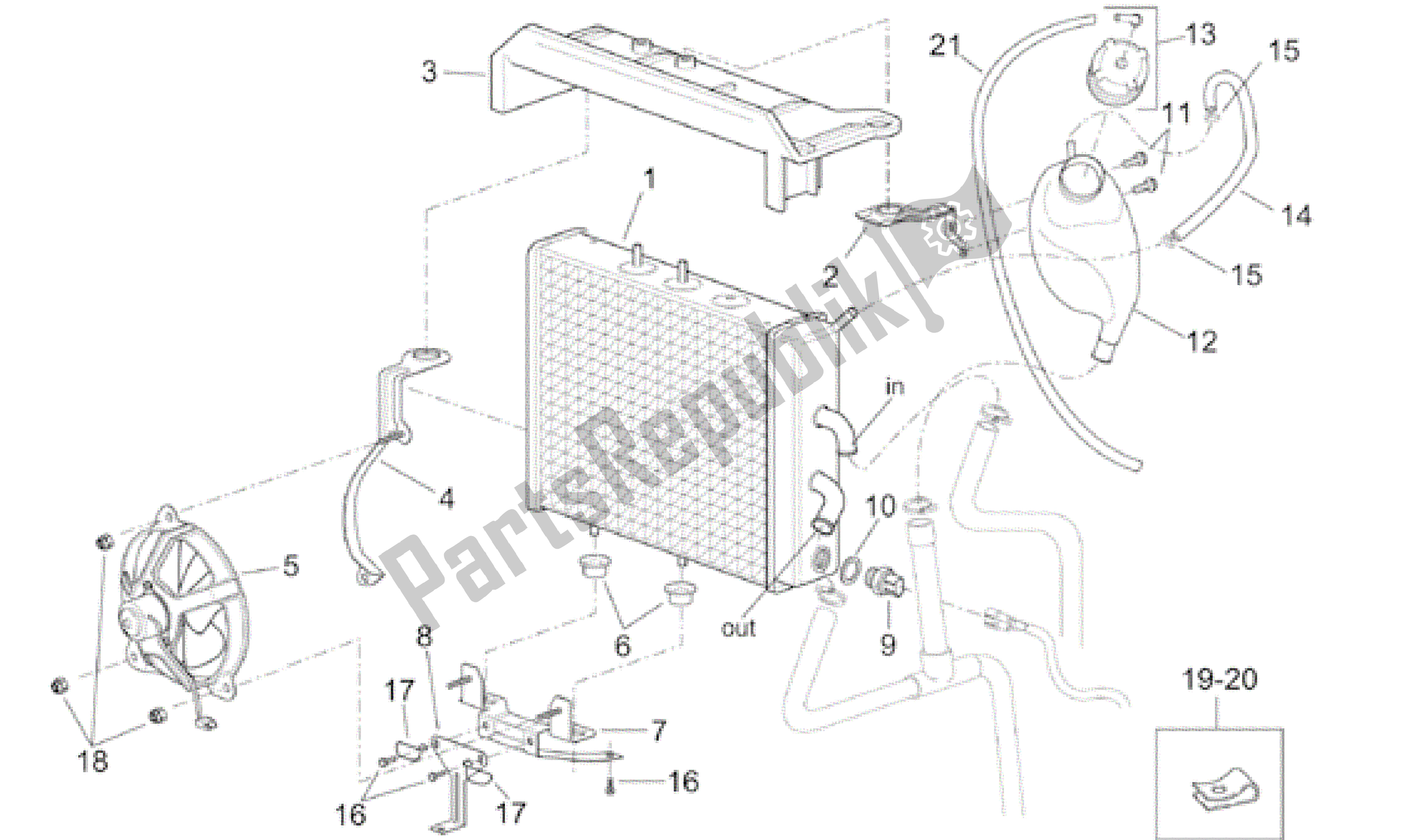 Tutte le parti per il Refrigeratore D'acqua del Aprilia Leonardo 125 2001