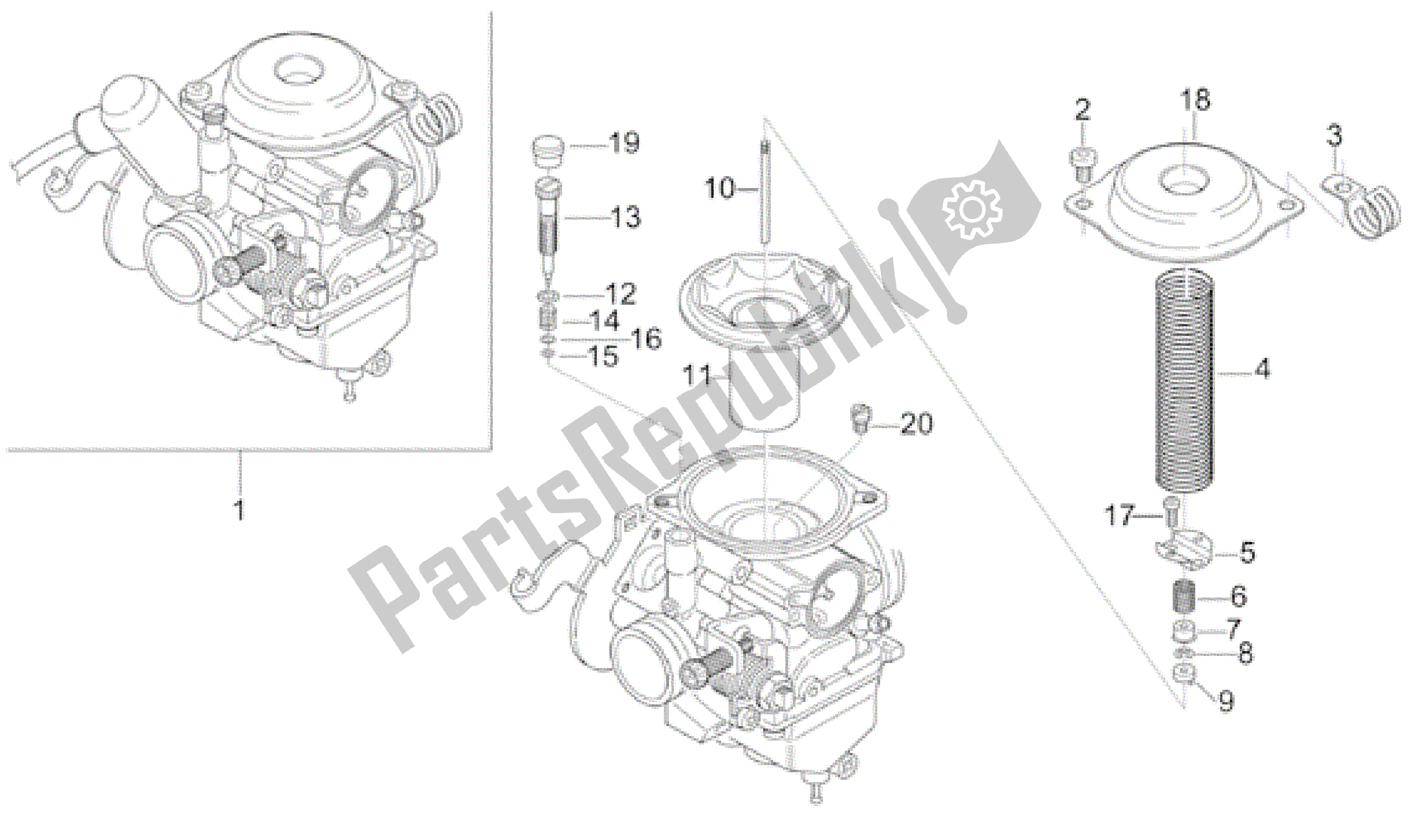 Alle onderdelen voor de Carburateur I van de Aprilia Leonardo 125 2001