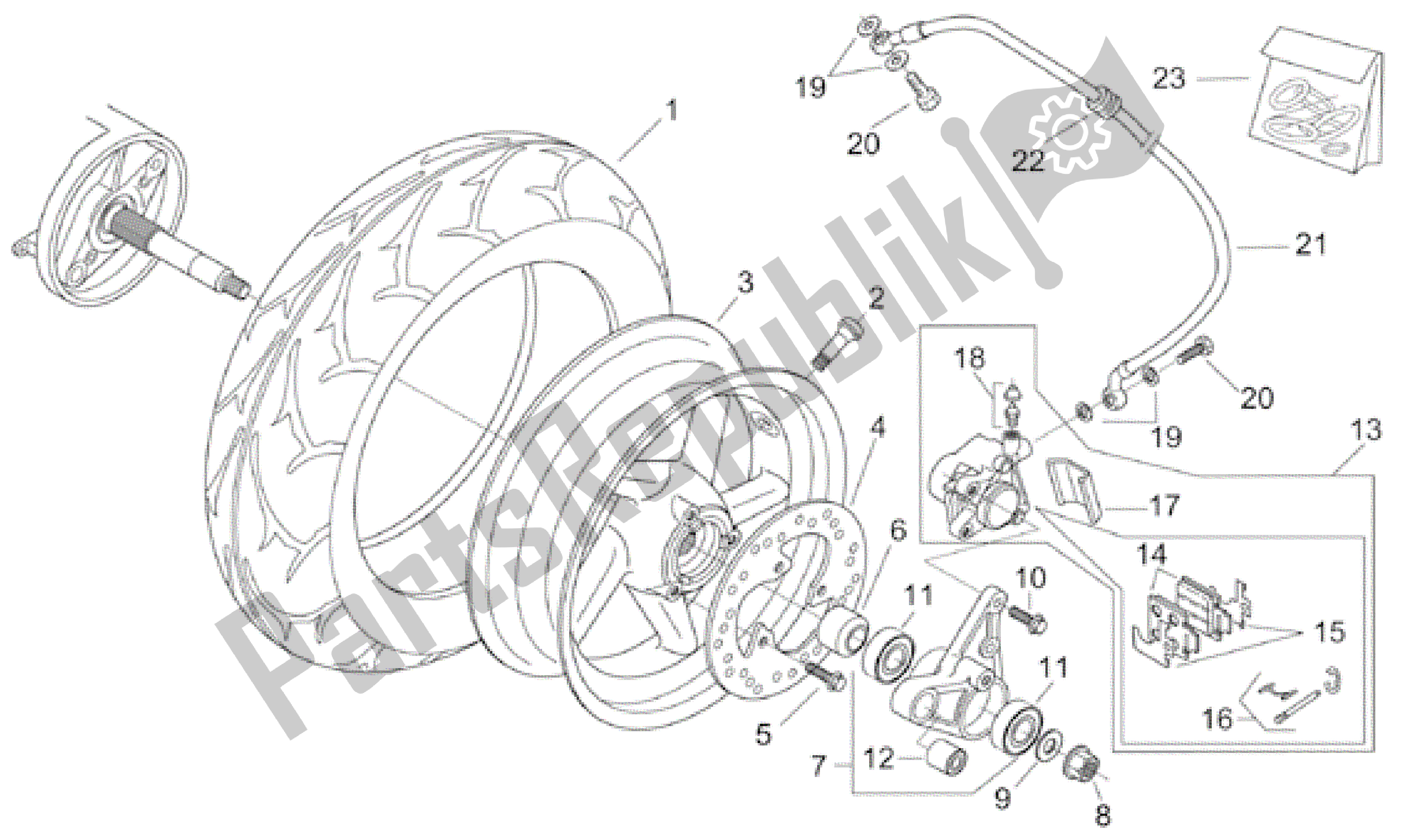 Todas as partes de Roda Traseira do Aprilia Leonardo 125 2001