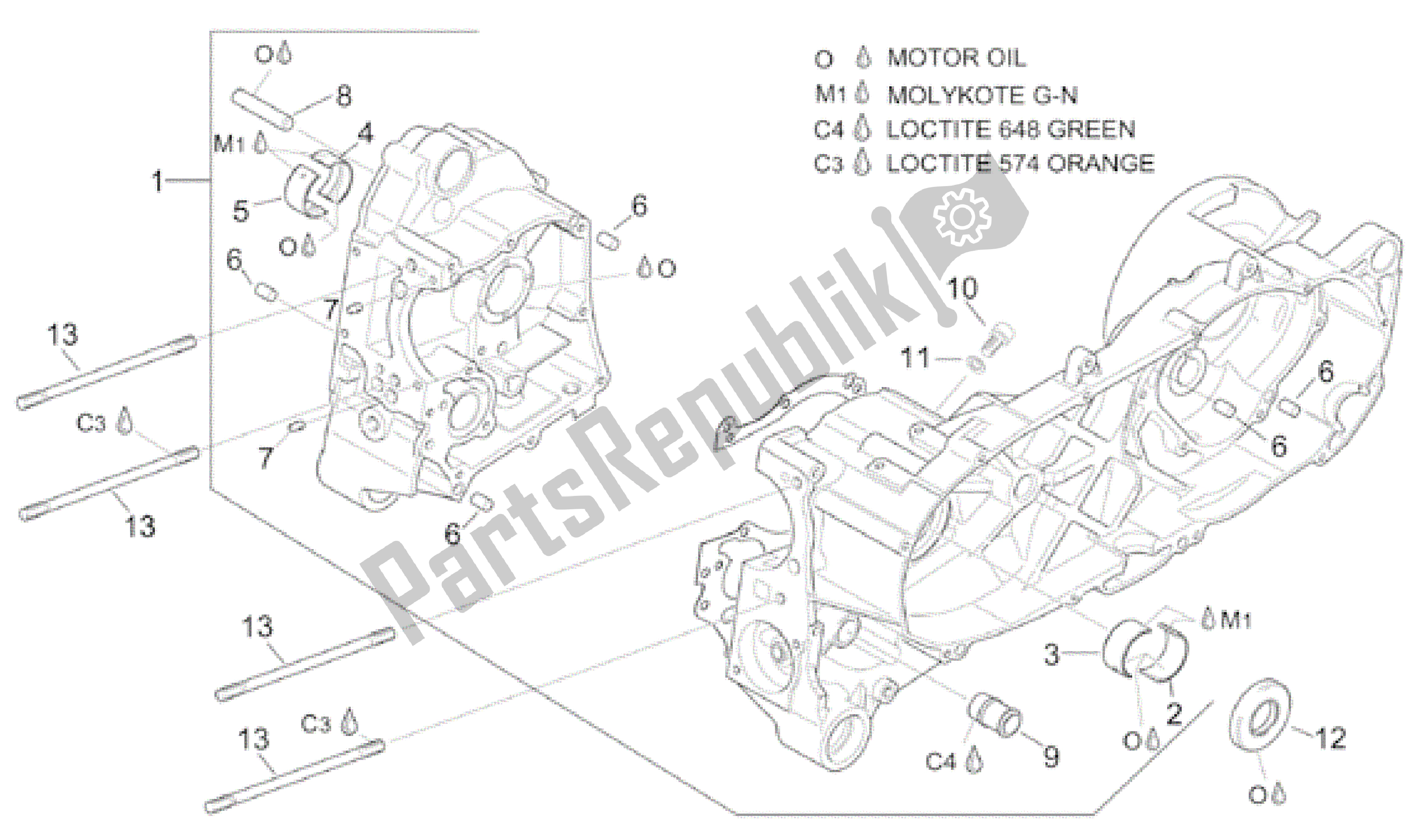 All parts for the Crankcase of the Aprilia Leonardo 125 2001