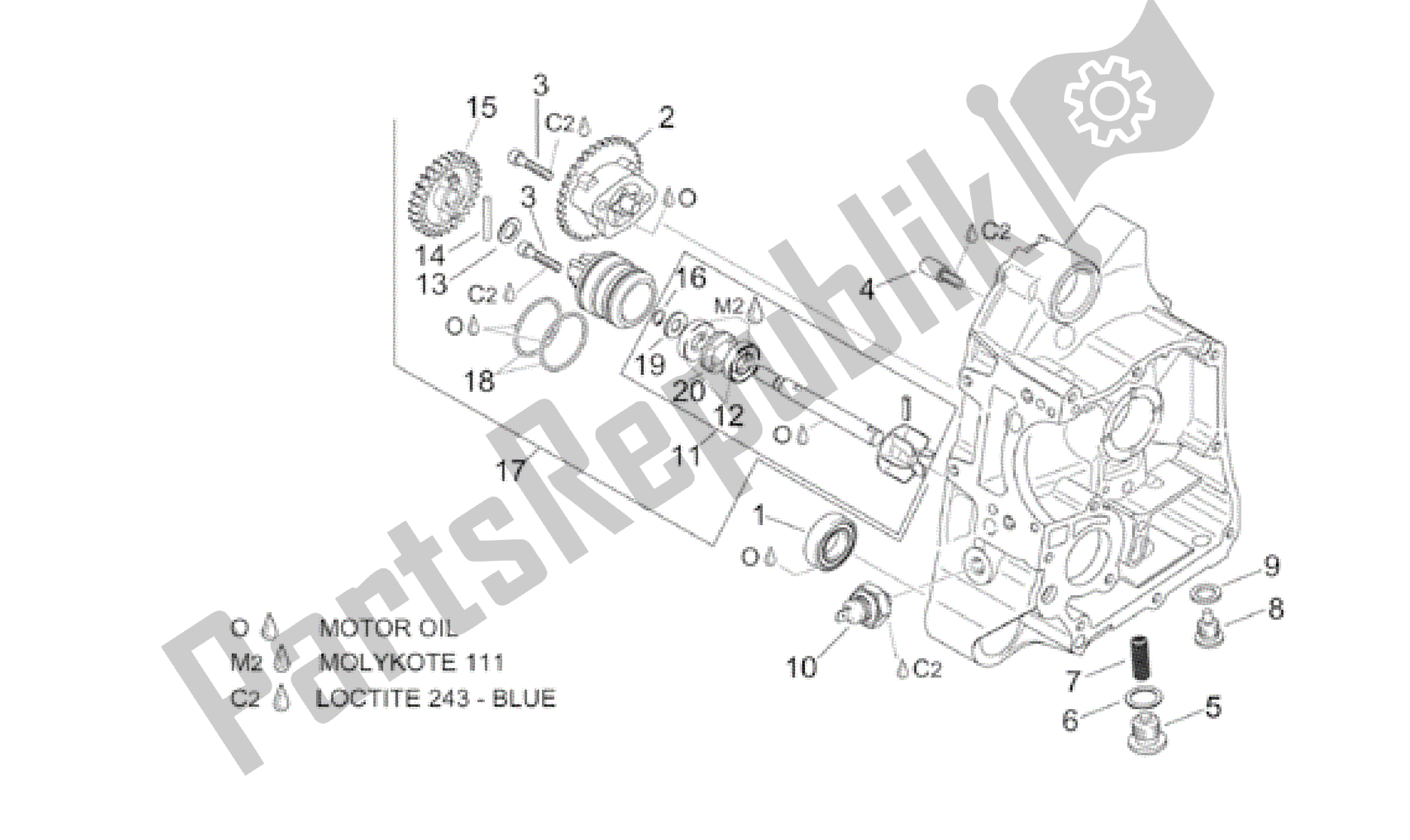 Alle Teile für das Rh Halbkurbelgehäuse des Aprilia Leonardo 125 2001