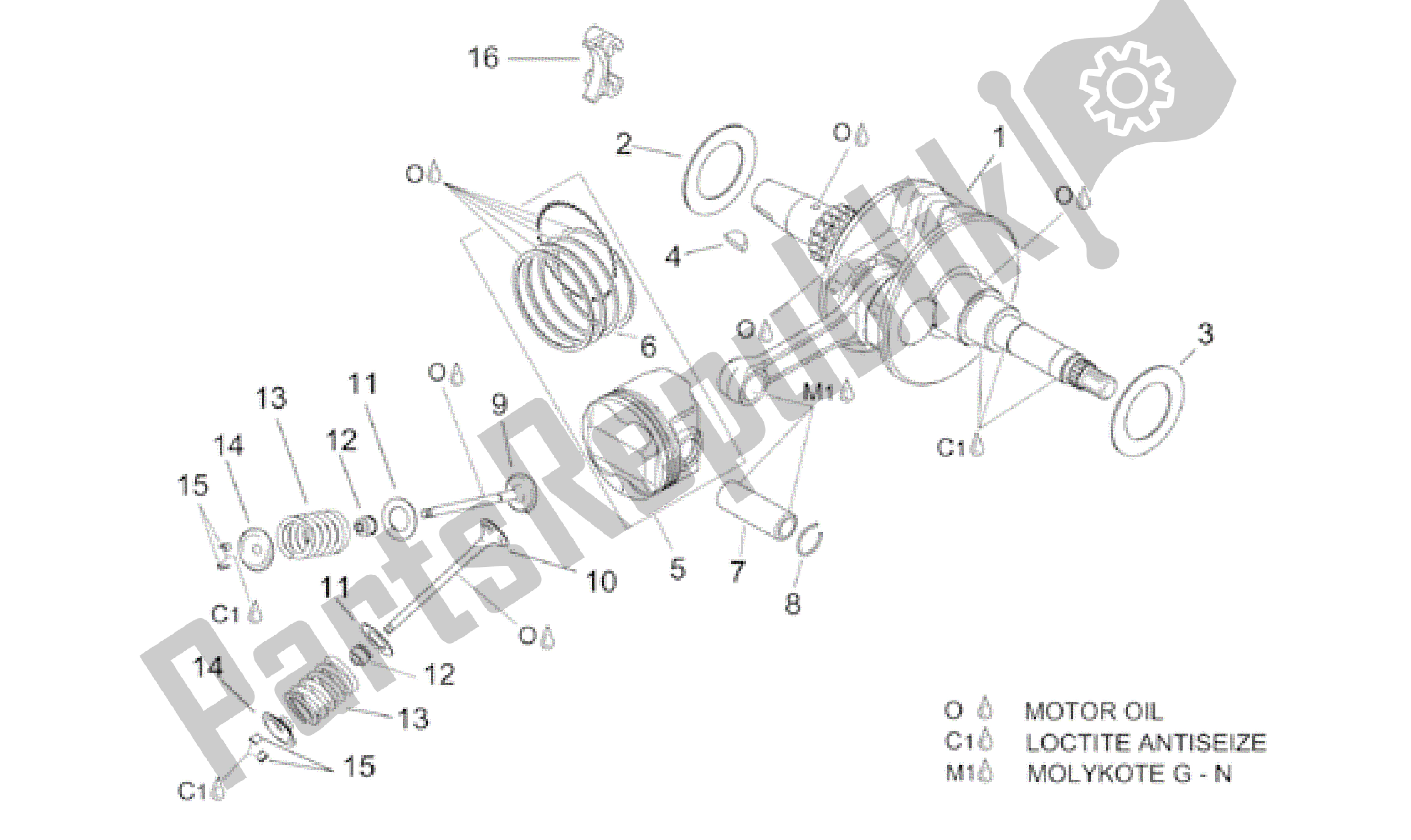 All parts for the Crankshaft - Valves of the Aprilia Leonardo 125 2001