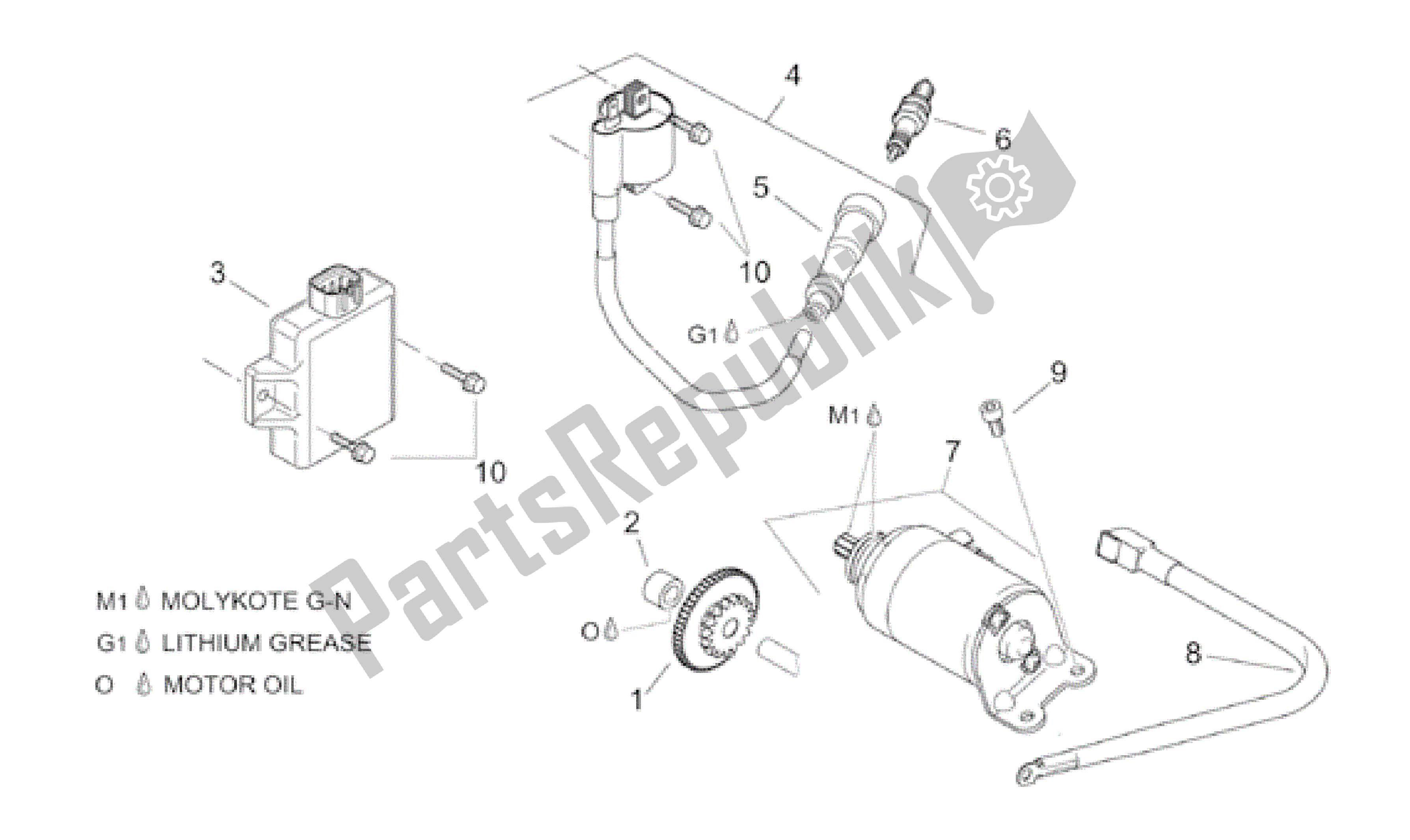 All parts for the Starter Motor of the Aprilia Leonardo 125 2001