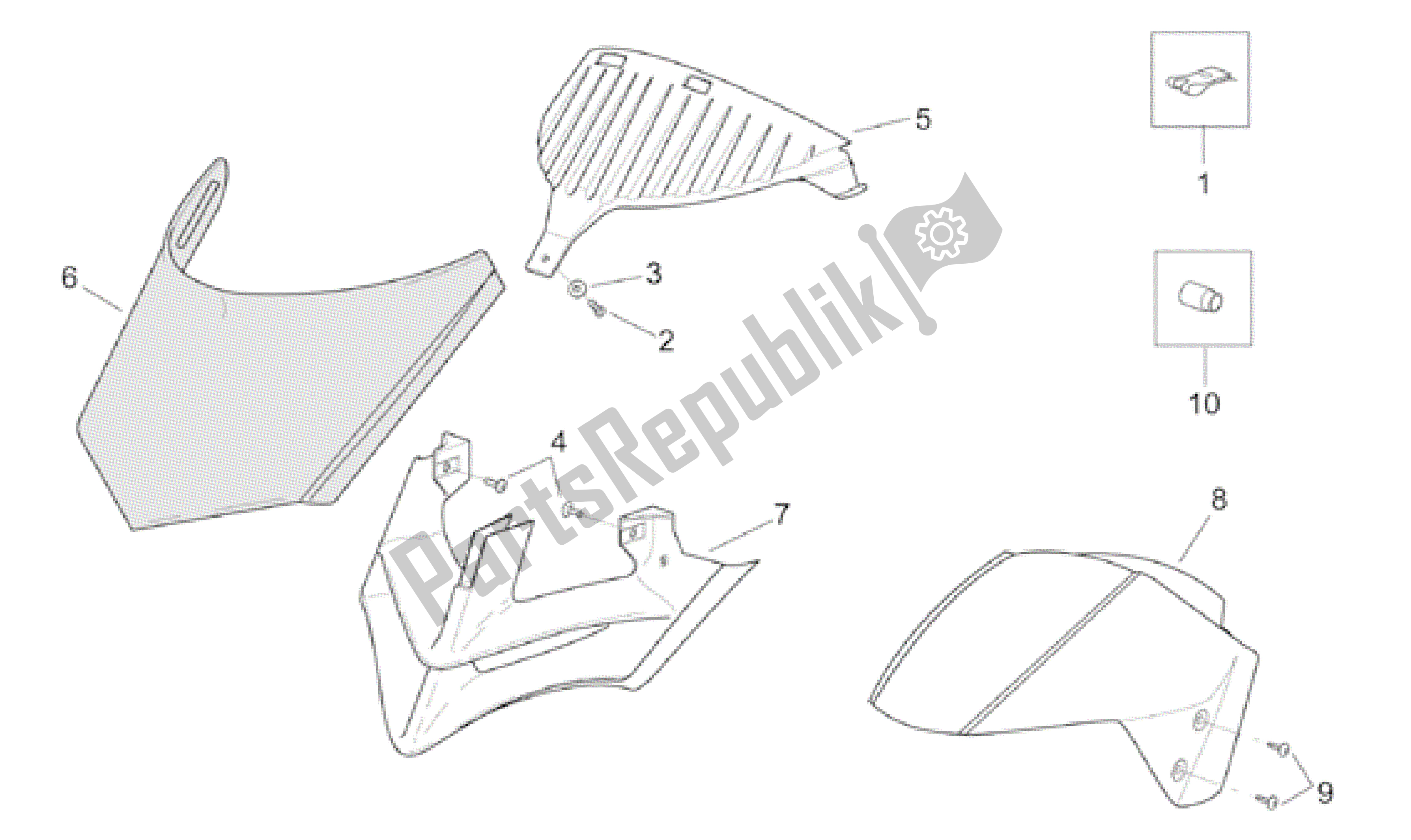 All parts for the Front Body - Front Fairing of the Aprilia Leonardo 125 2001