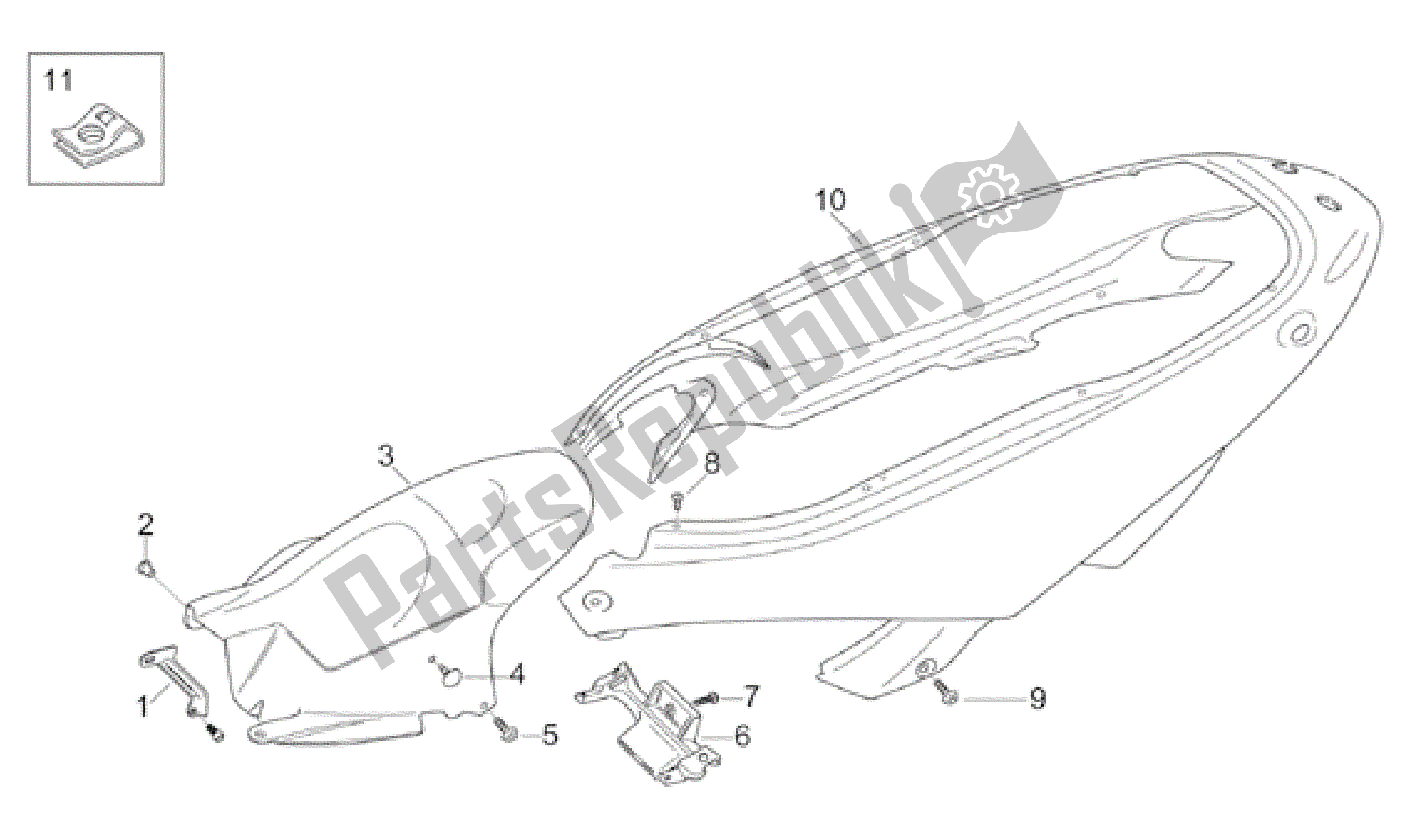 Todas las partes para Cuerpo Trasero - Carenado Trasero de Aprilia Leonardo 150 2001