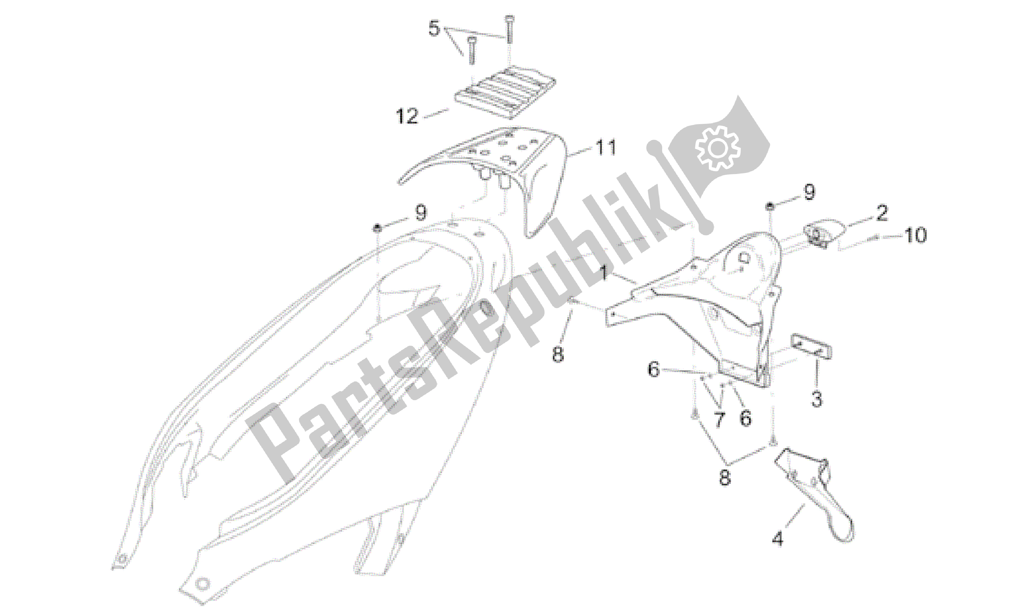 All parts for the Rear Body  - Plate Holder of the Aprilia Leonardo 150 2001