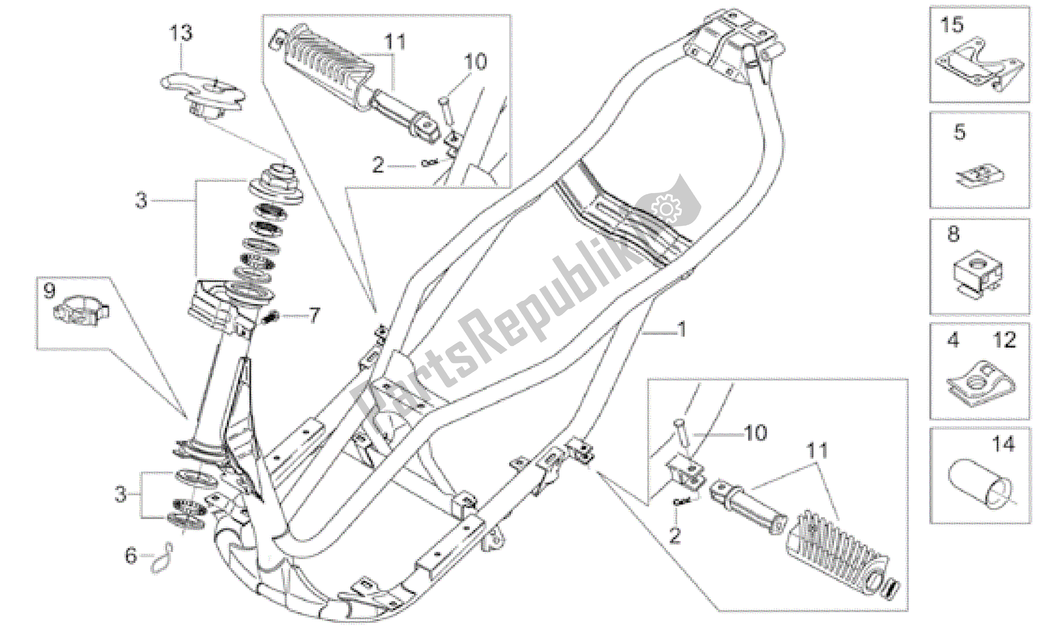 All parts for the Frame of the Aprilia Leonardo 150 2001