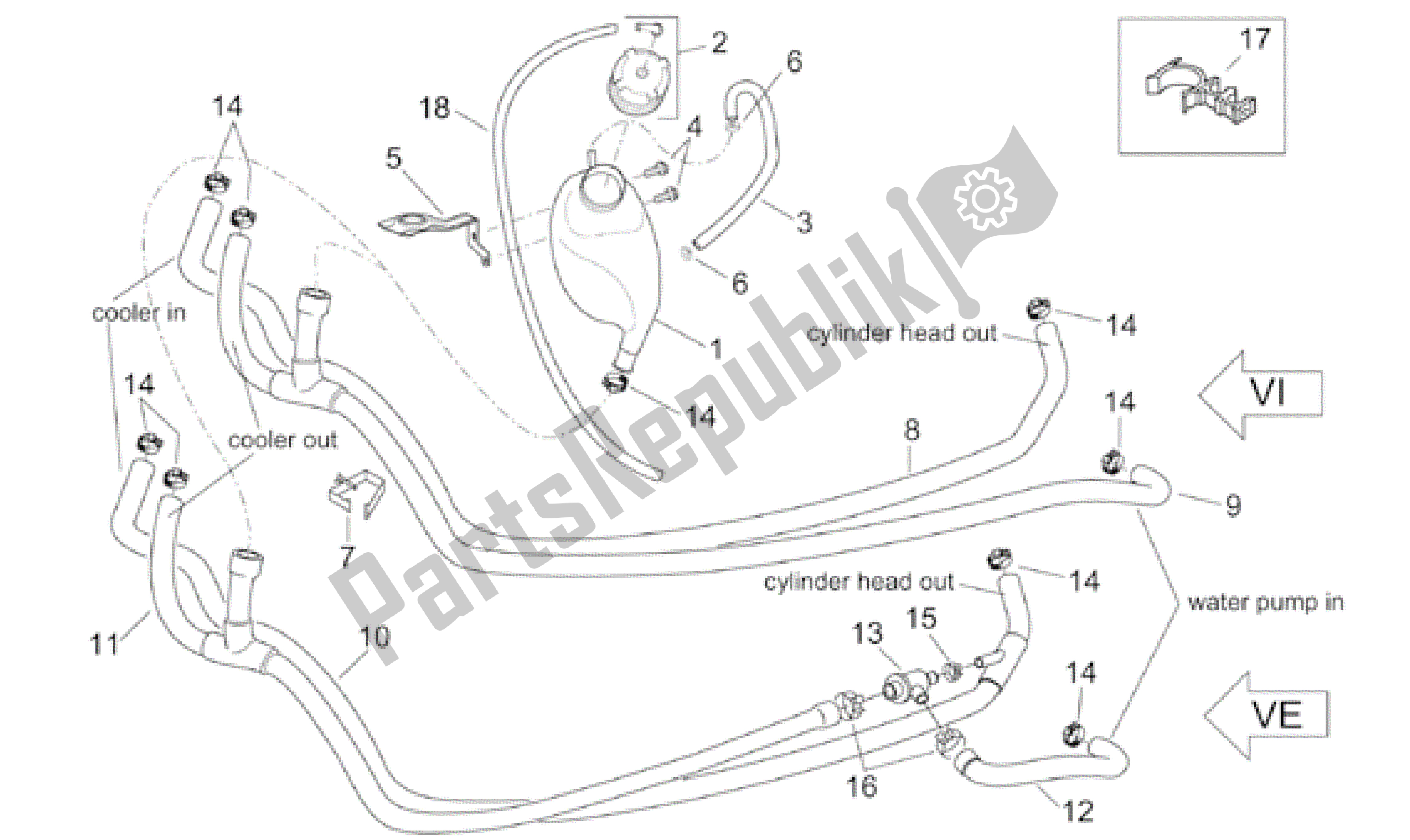 Tutte le parti per il Vaso Di Espansione - Tubi del Aprilia Leonardo 150 2001