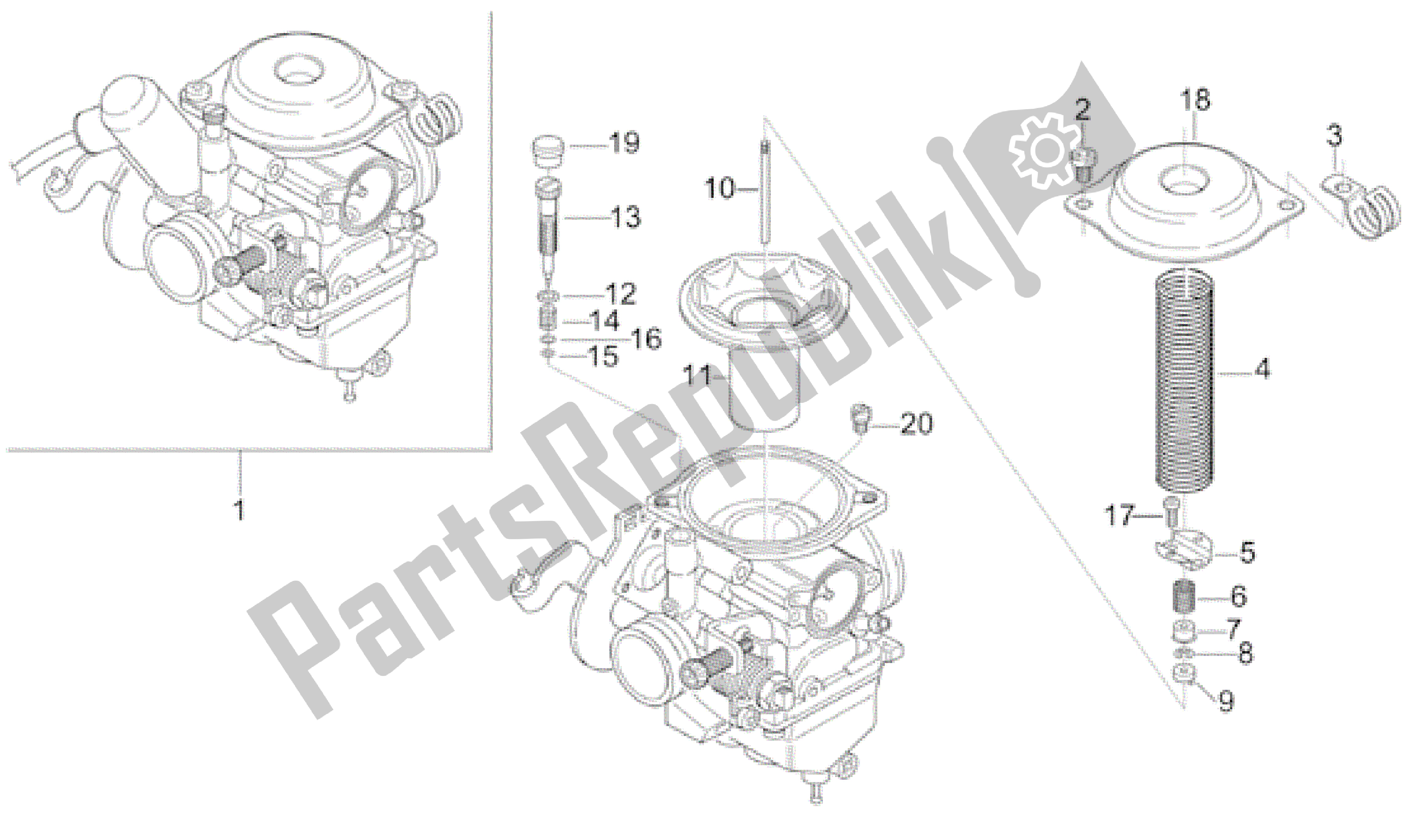 Alle onderdelen voor de Carburateur I van de Aprilia Leonardo 150 2001