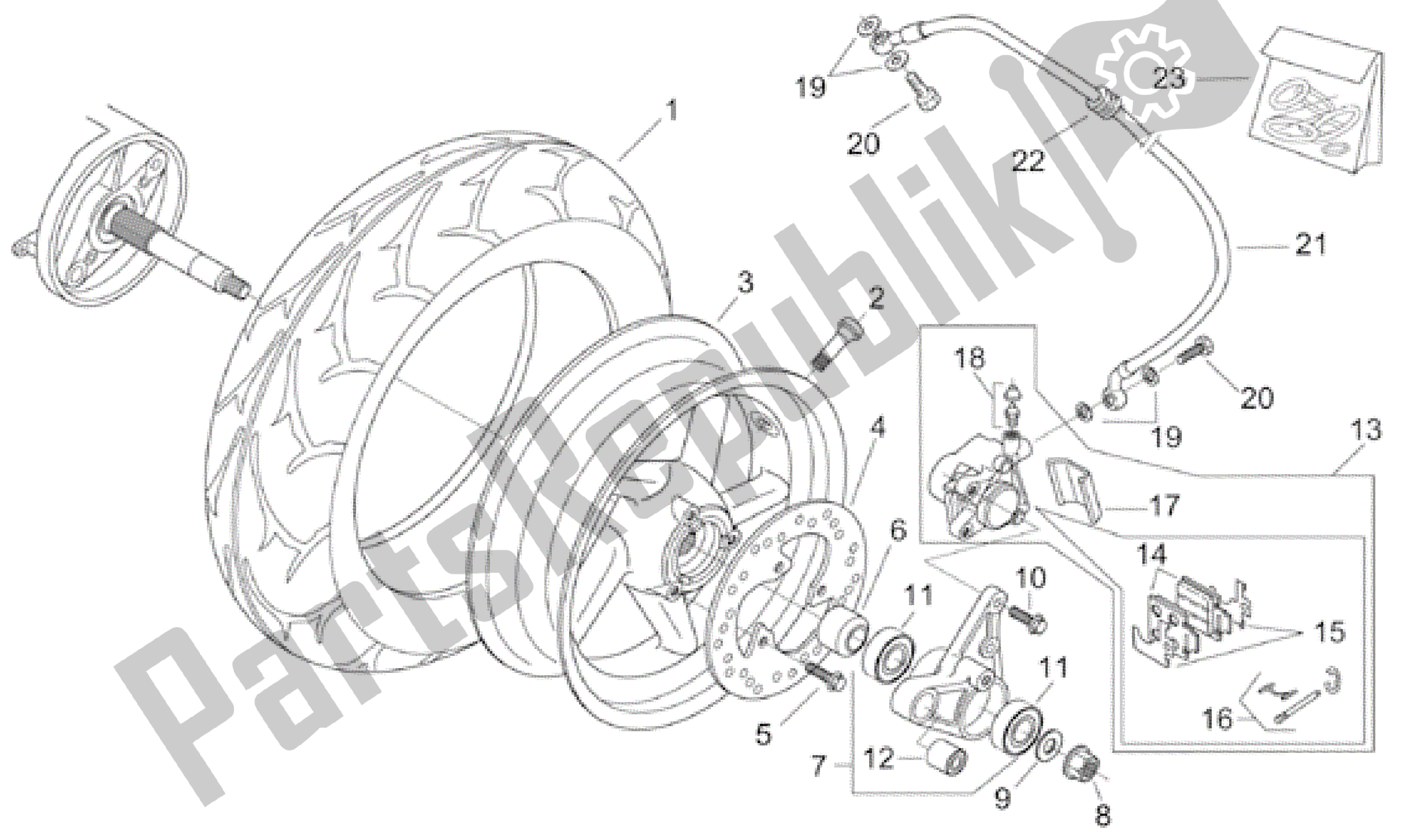 All parts for the Rear Wheel of the Aprilia Leonardo 150 2001