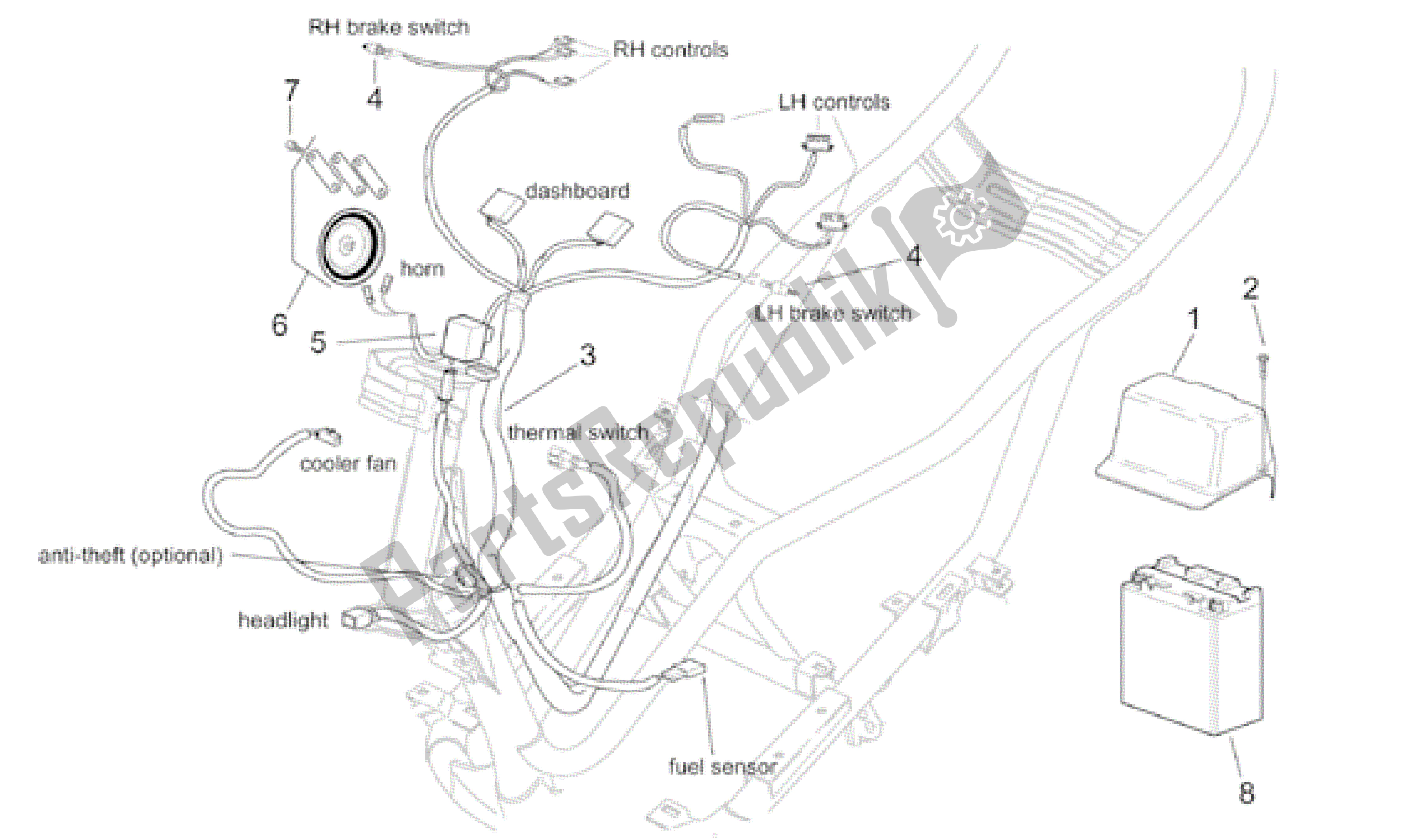 Tutte le parti per il Impianto Elettrico I del Aprilia Leonardo 150 2001