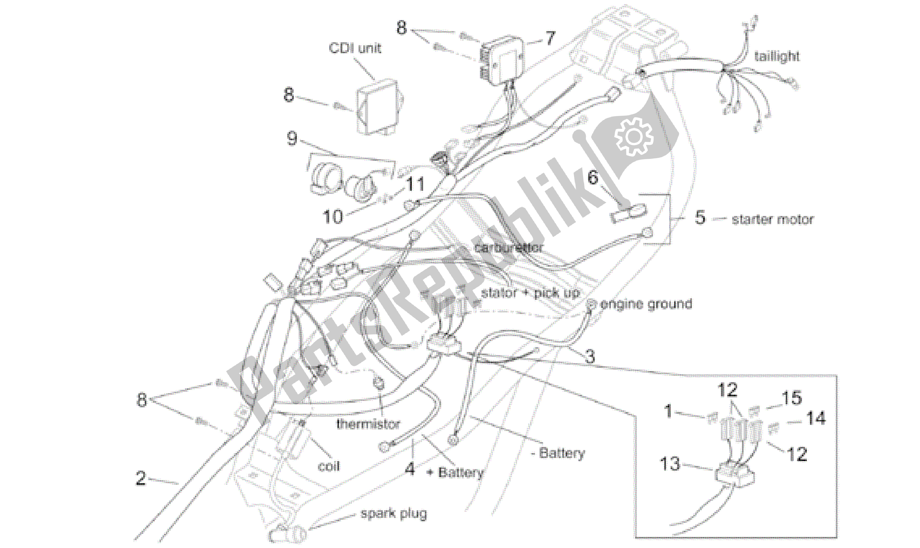 Todas as partes de Sistema Elétrico Ii do Aprilia Leonardo 150 2001