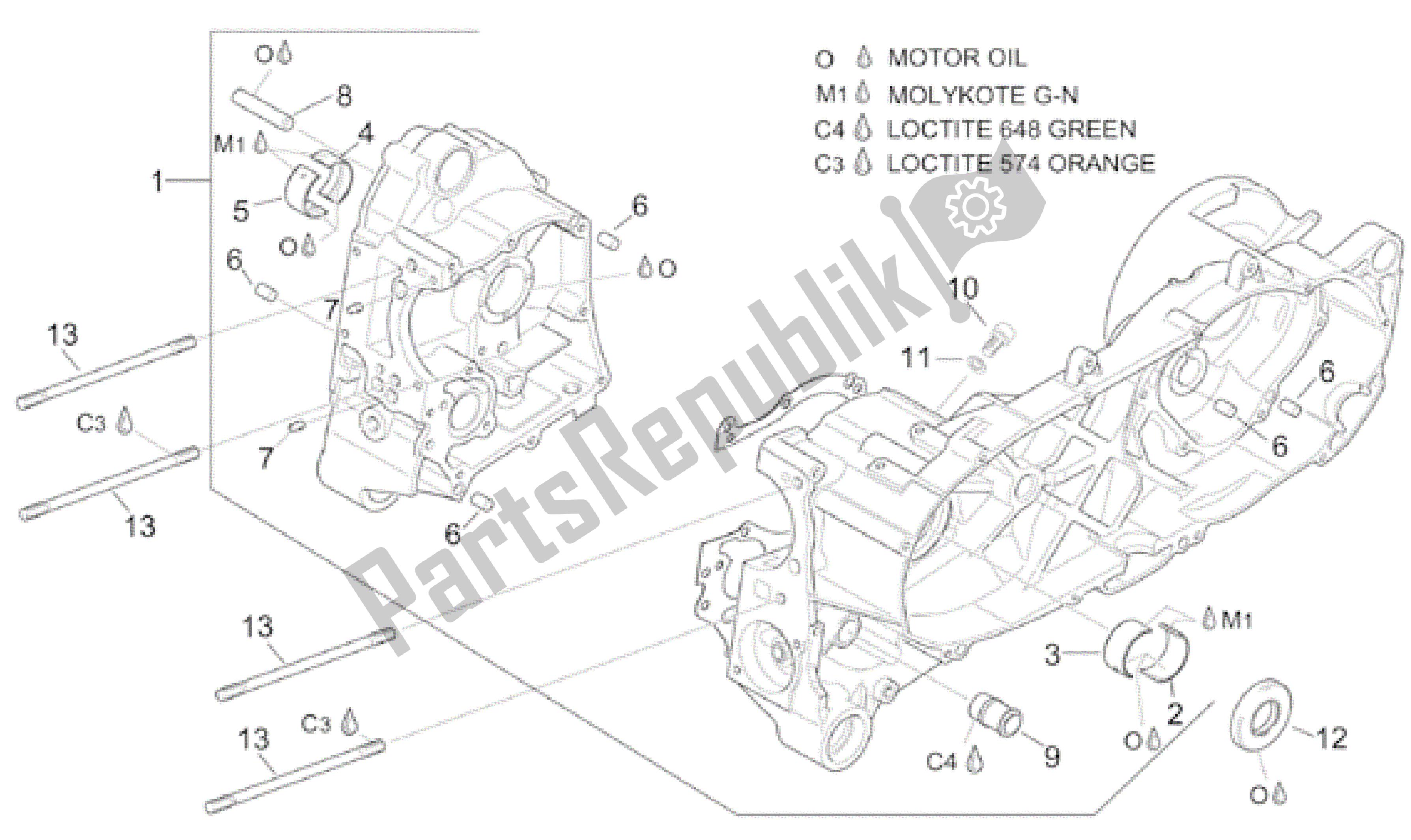 Todas las partes para Caja Del Cigüeñal de Aprilia Leonardo 150 2001