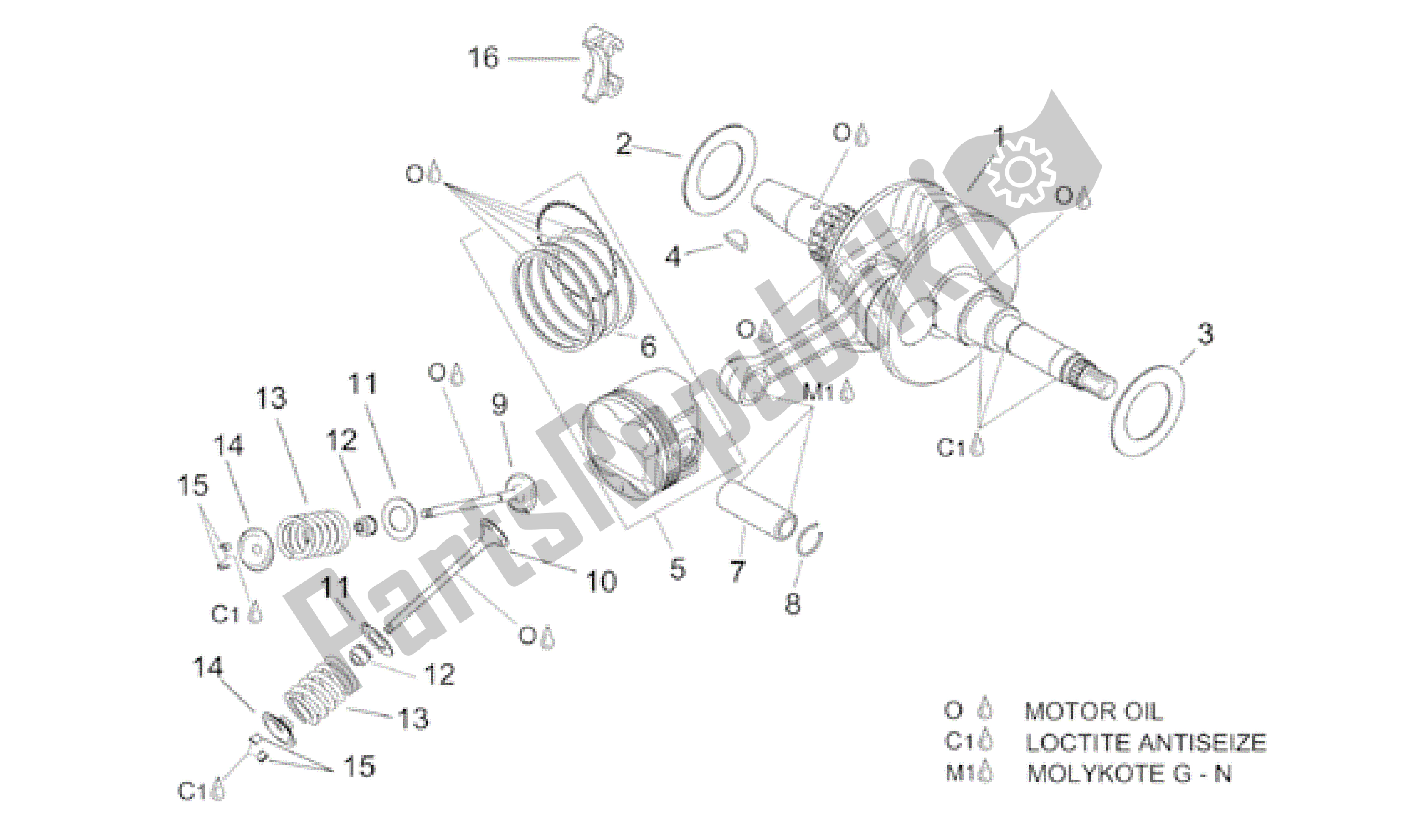 All parts for the Crankshaft - Valves of the Aprilia Leonardo 150 2001