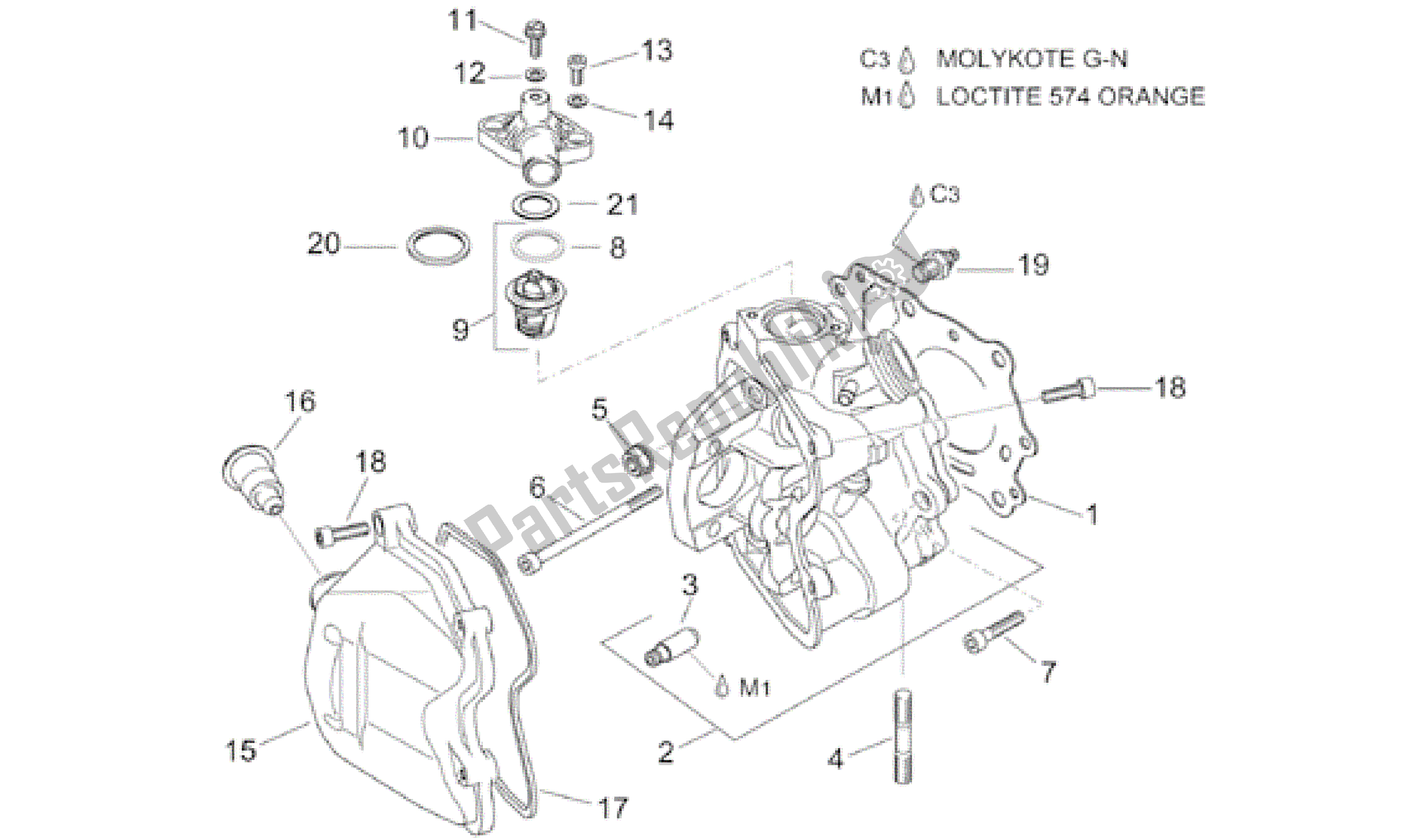 All parts for the Cylinder Head of the Aprilia Leonardo 150 2001