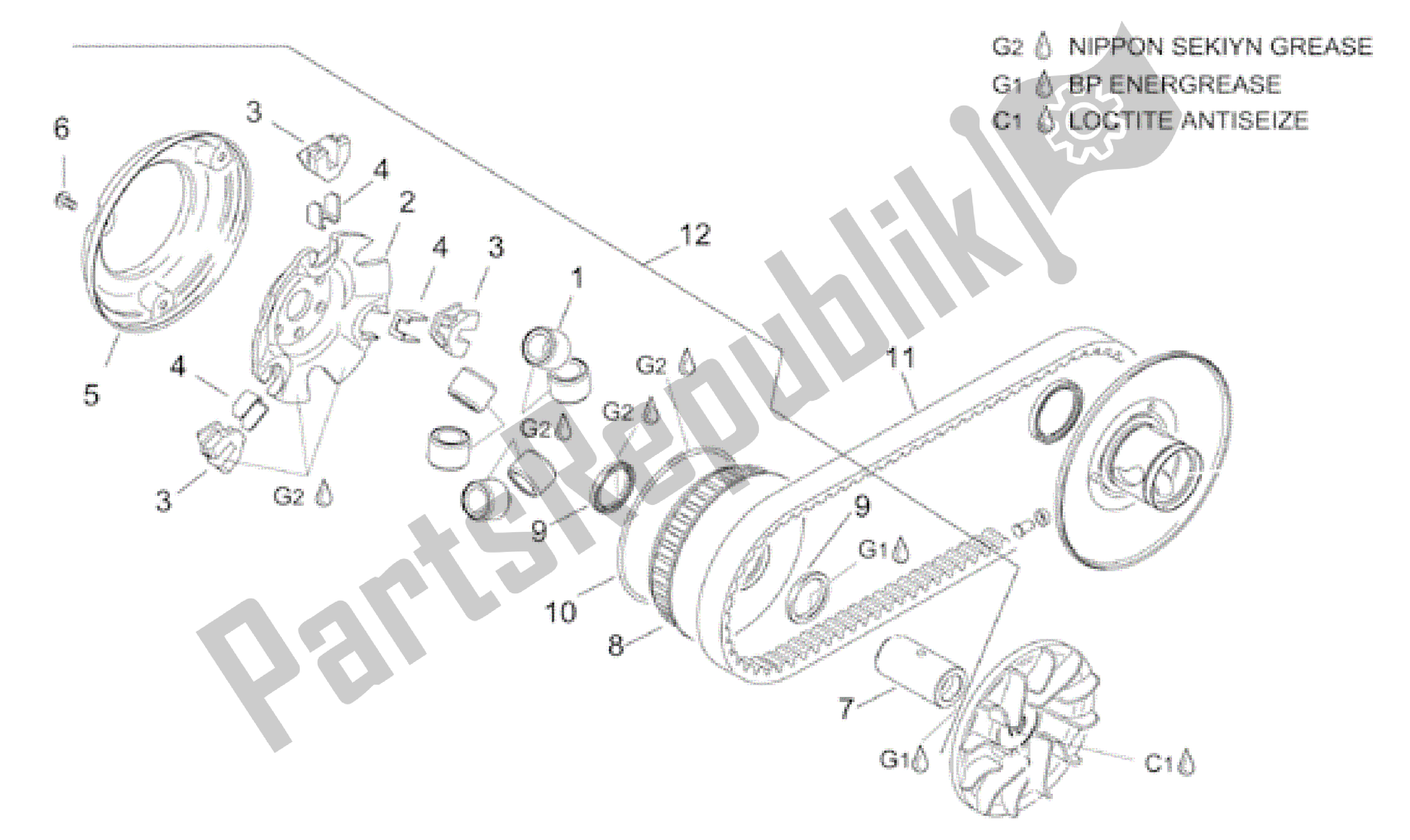 Toutes les pièces pour le Transm. Primaire du Aprilia Leonardo 150 2001