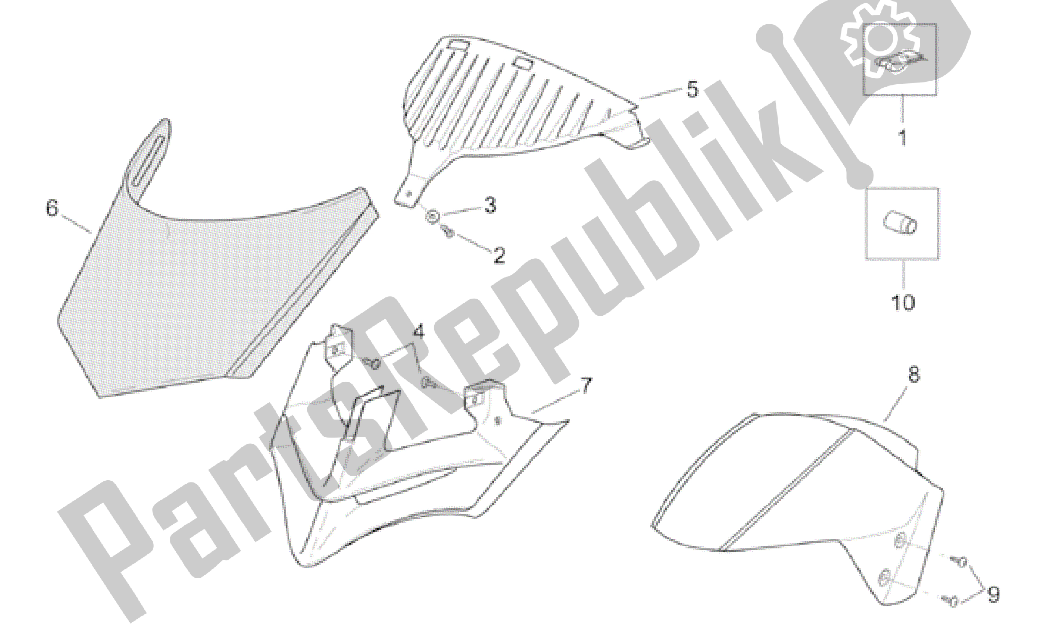 All parts for the Front Body - Front Fairing of the Aprilia Leonardo 150 2001