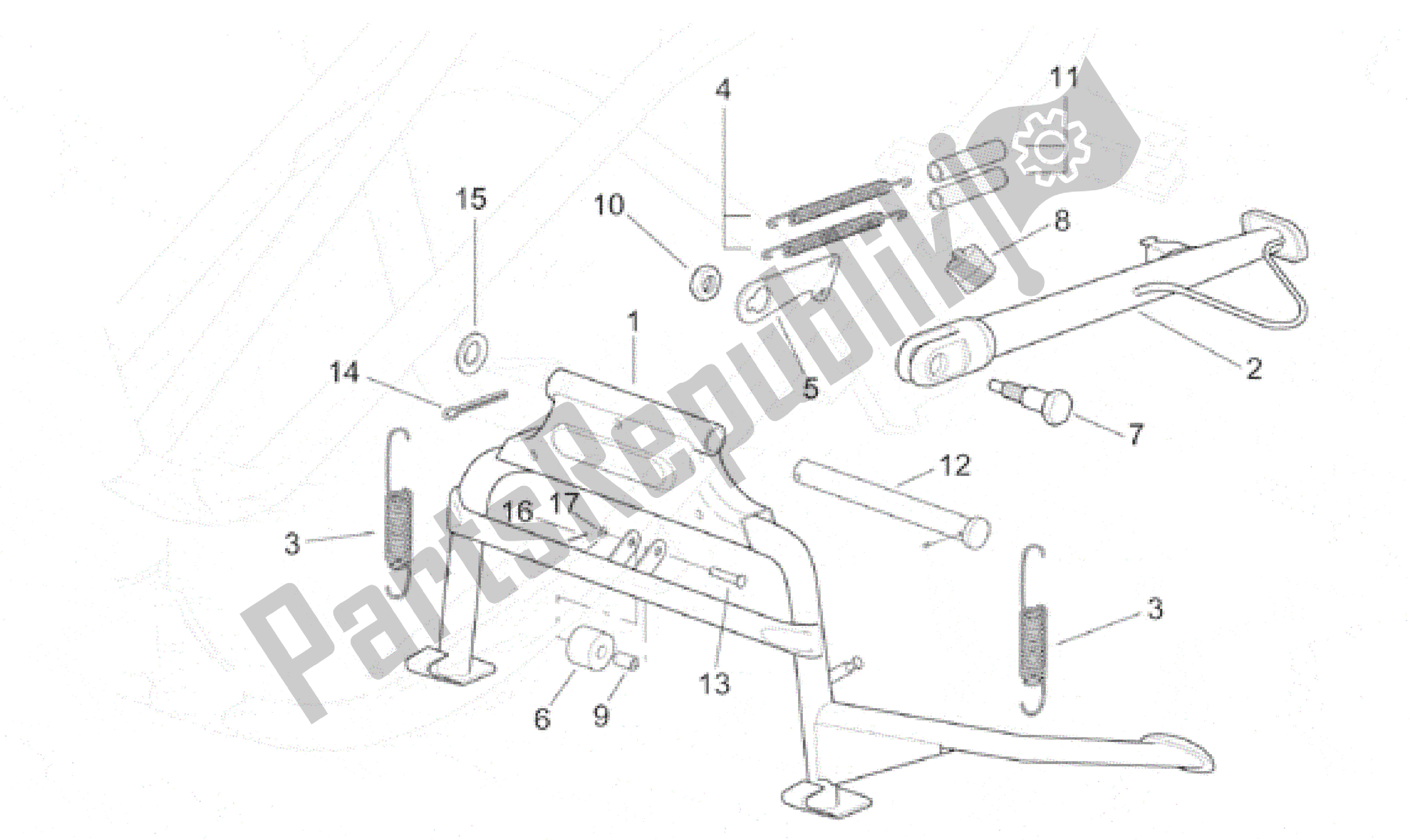 All parts for the Central Stand of the Aprilia Leonardo 250 1999 - 2001