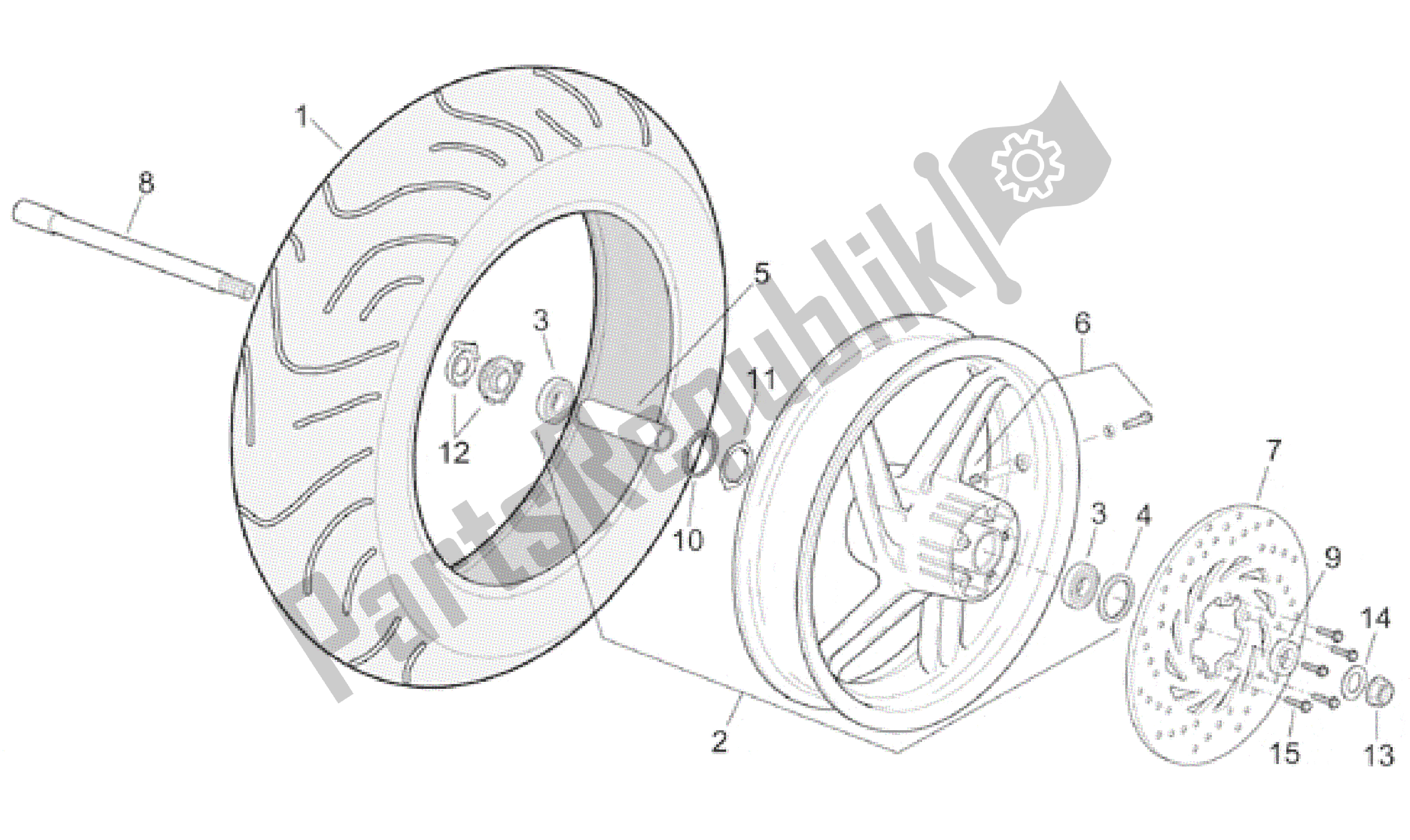 All parts for the Front Wheel of the Aprilia Leonardo 250 1999 - 2001