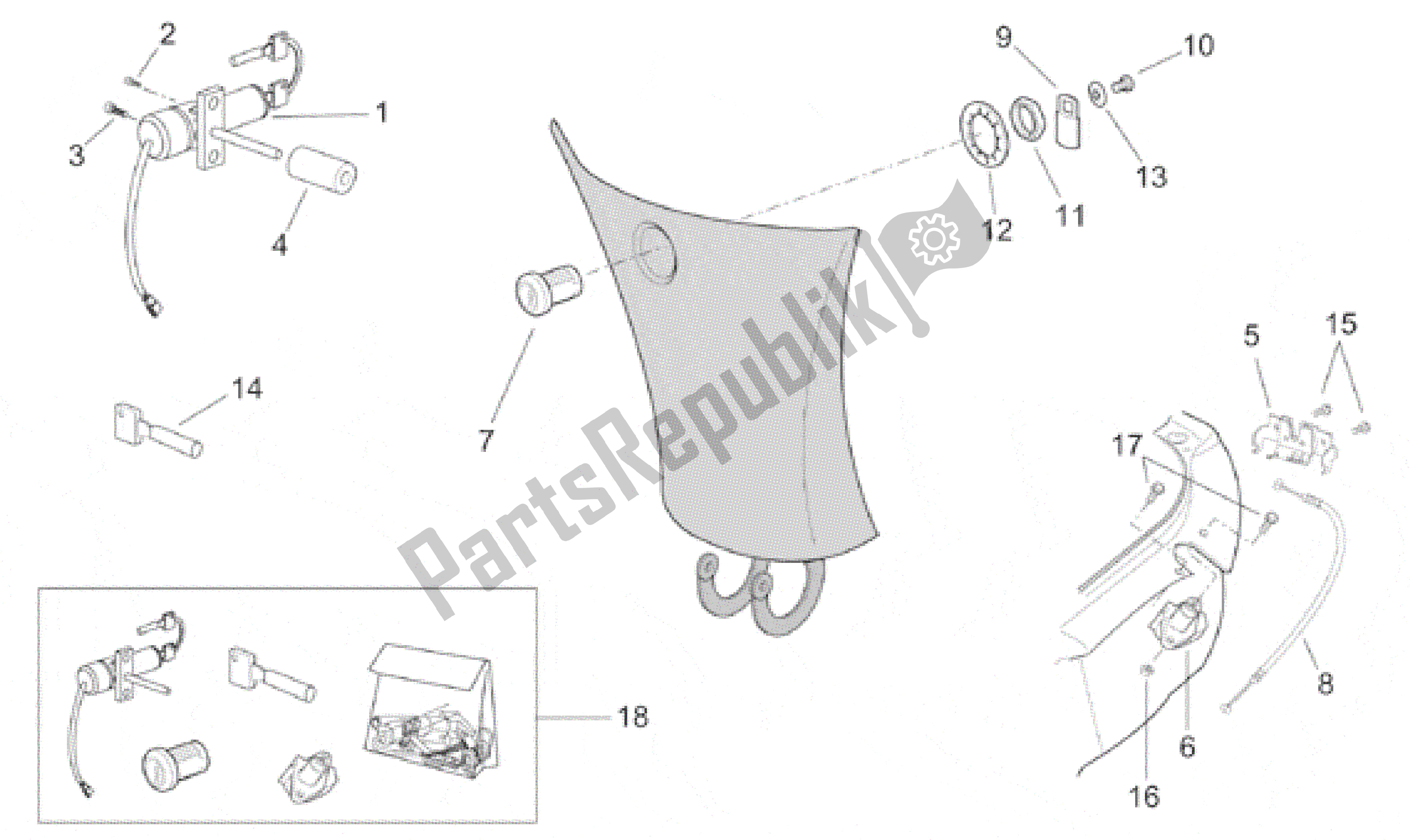 Alle Teile für das Aufkleber Und Schloss Hardware-kit des Aprilia Leonardo 250 1999 - 2001