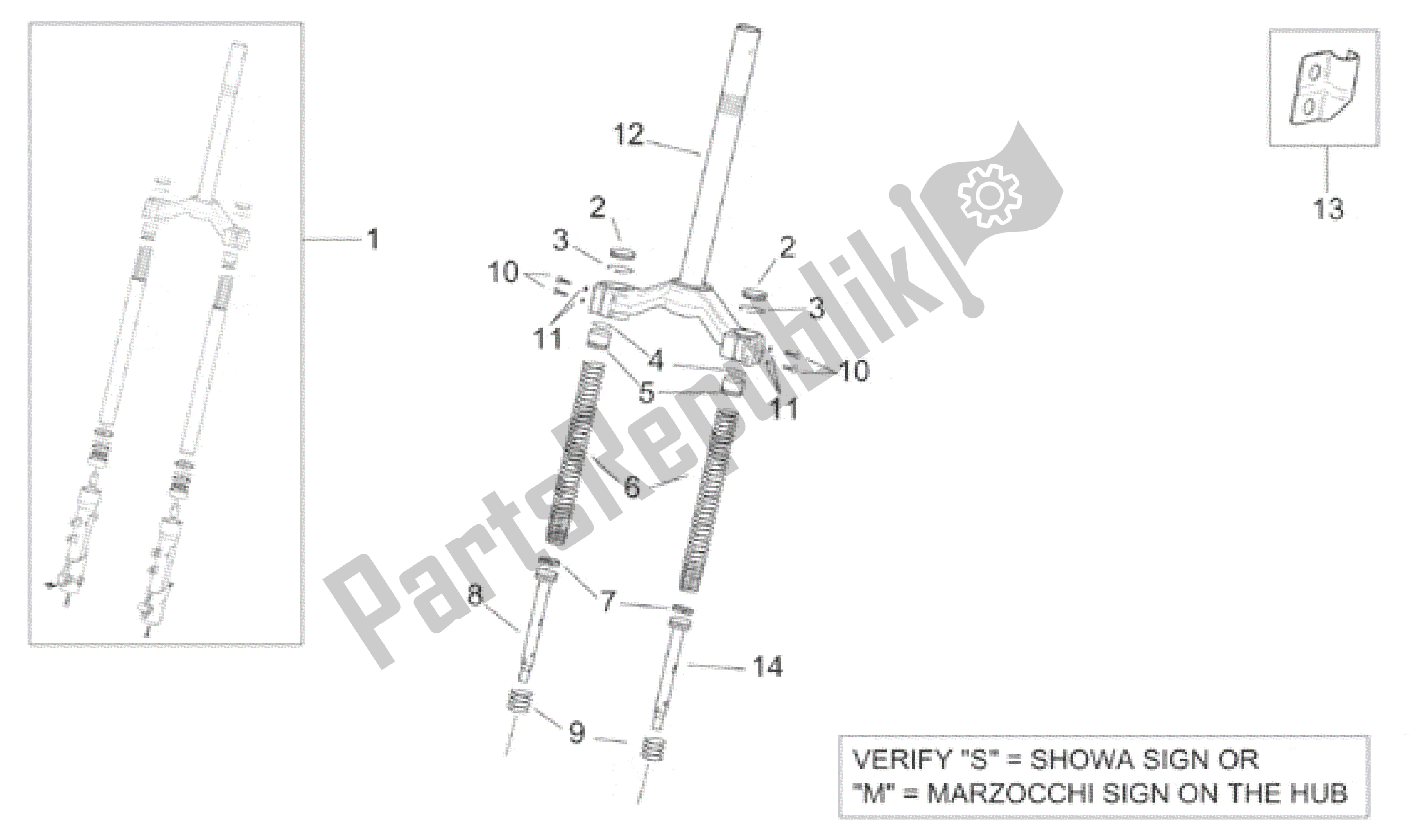 All parts for the Front Fork I of the Aprilia Leonardo 250 1999 - 2001