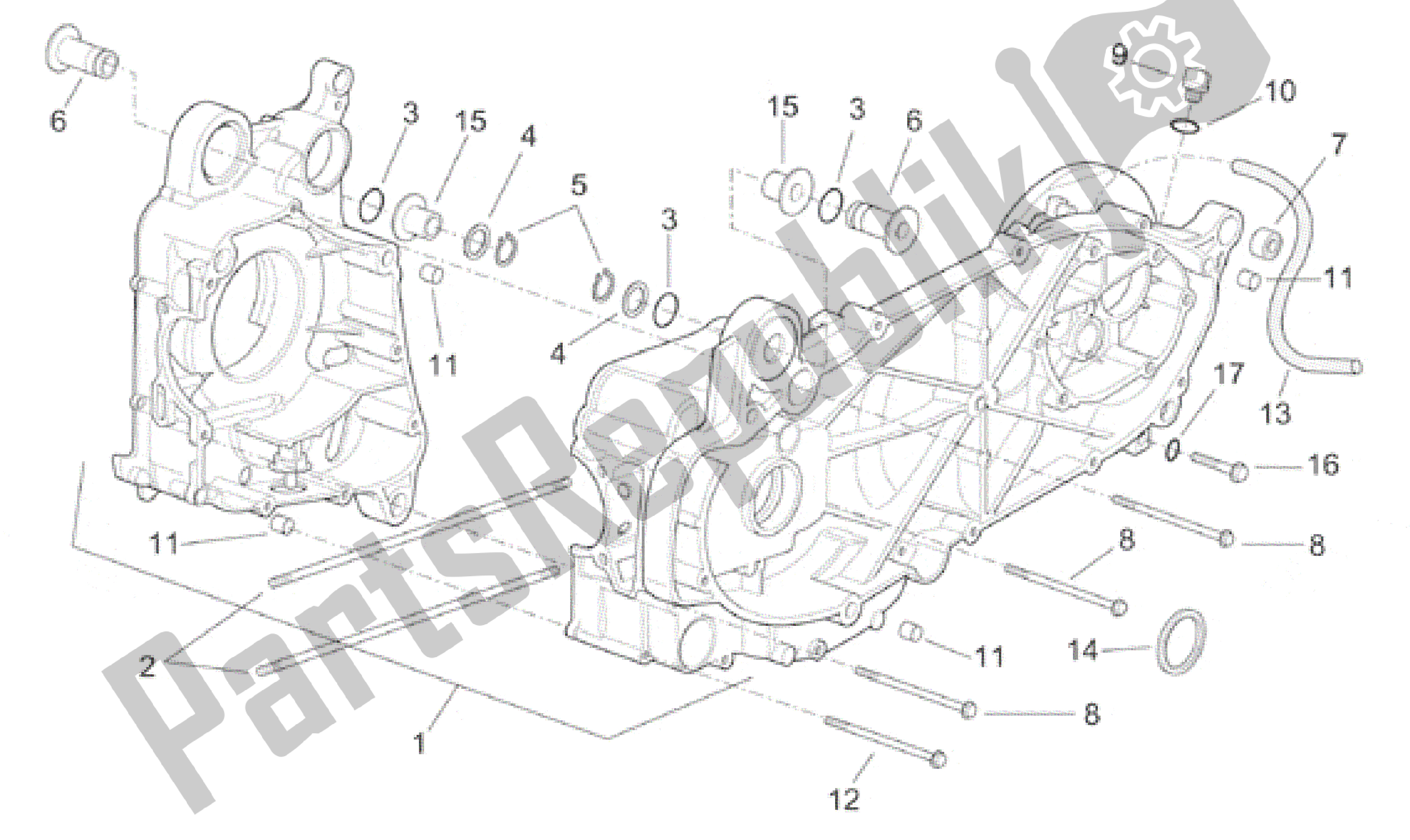 All parts for the Crank-case of the Aprilia Leonardo 250 1999 - 2001