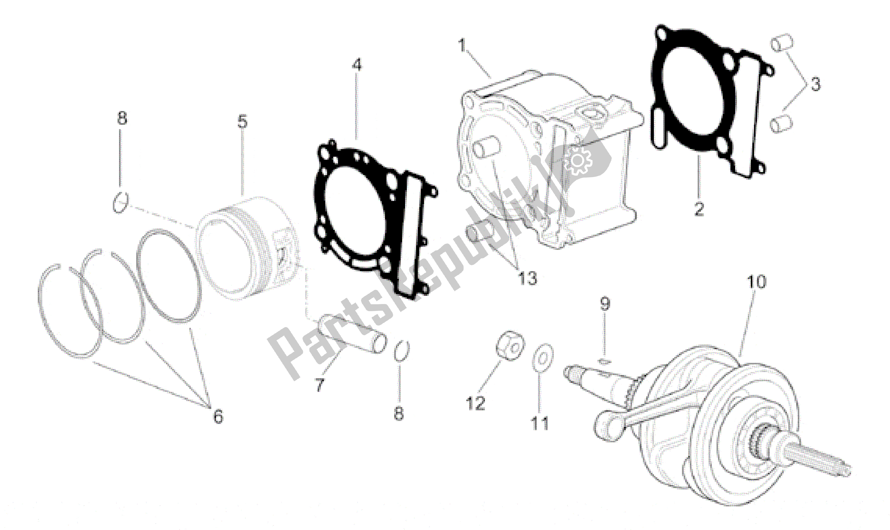 Toutes les pièces pour le Arbre D'entraînement - Cylindre - Piston du Aprilia Leonardo 250 1999 - 2001