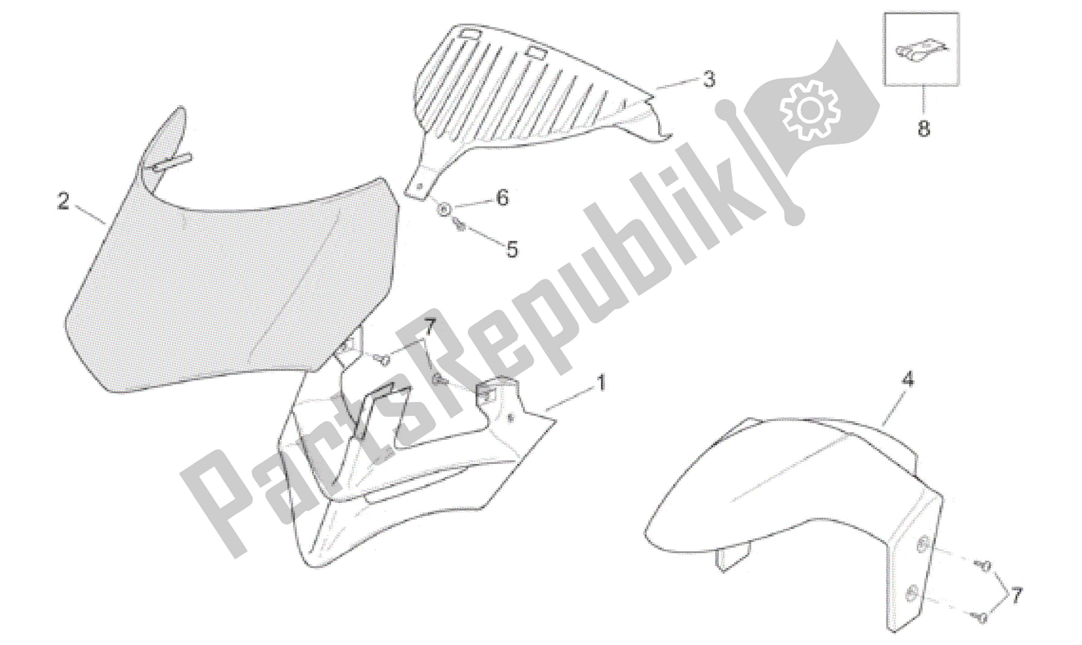 All parts for the Front Body - Front Fairing of the Aprilia Leonardo 250 1999 - 2001