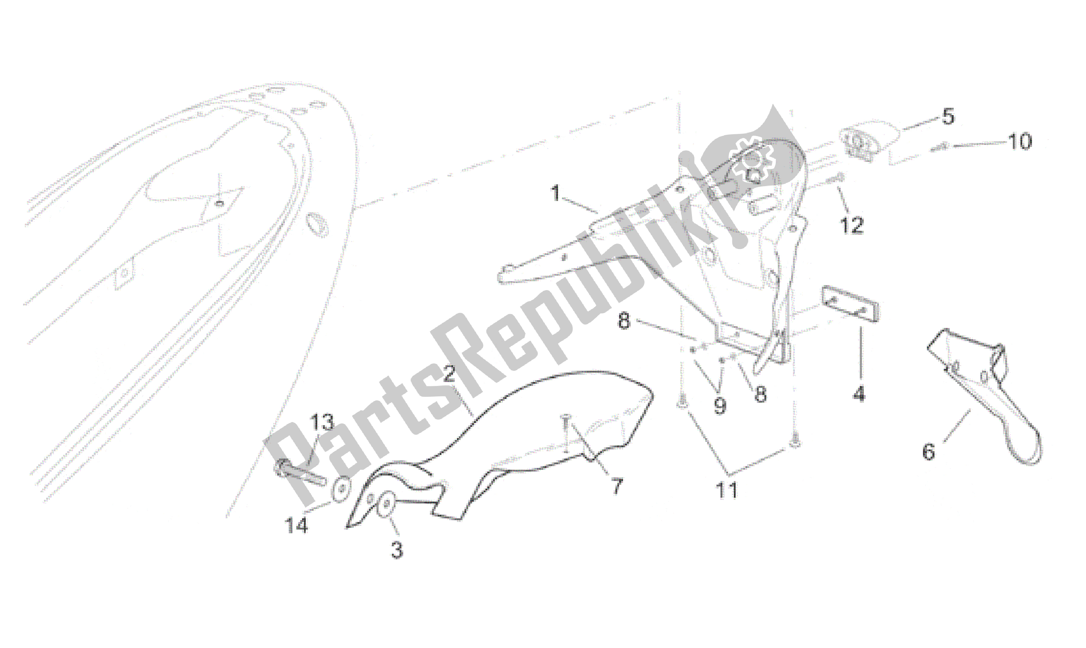 Todas las partes para Cuerpo Trasero - Soporte De Placa de Aprilia Leonardo 250 2001