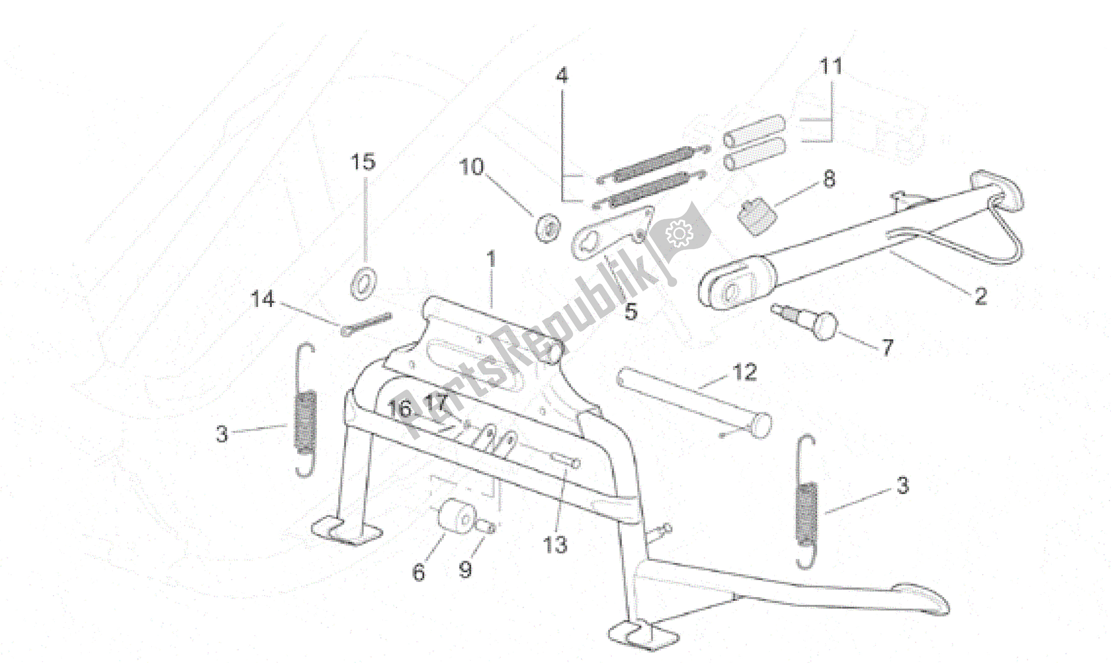 All parts for the Central Stand of the Aprilia Leonardo 250 2001