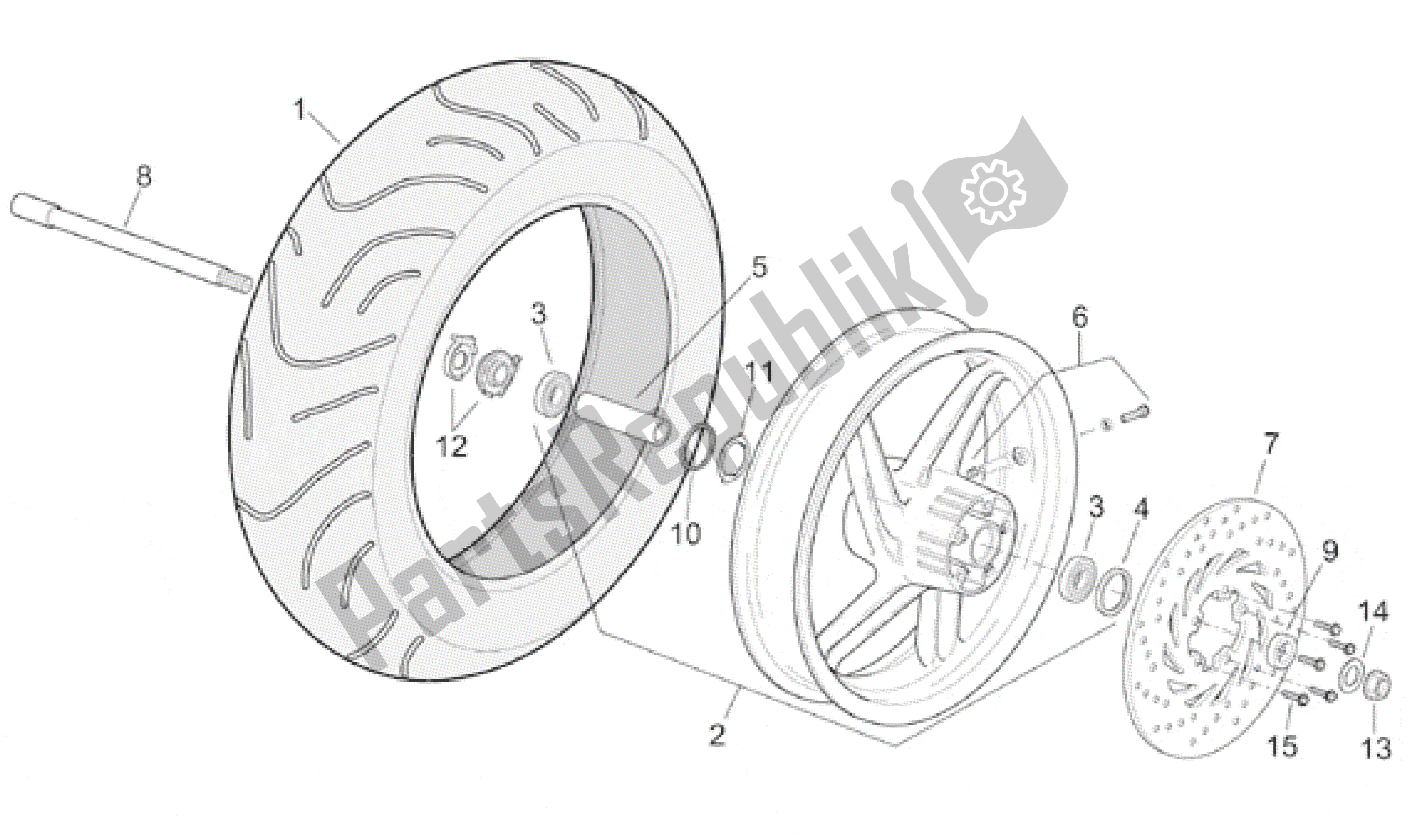 All parts for the Front Wheel of the Aprilia Leonardo 250 2001