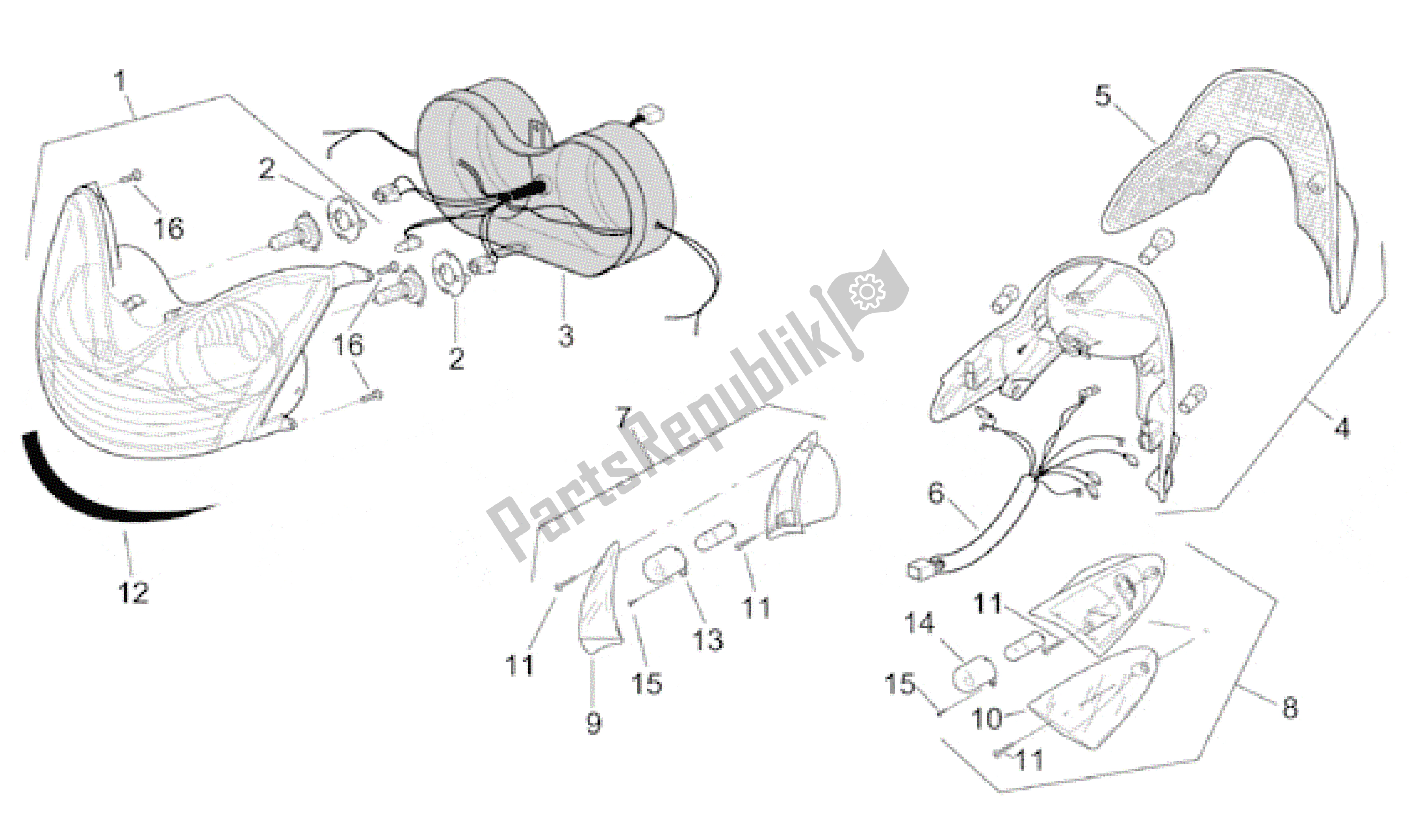 All parts for the Lights of the Aprilia Leonardo 250 2001