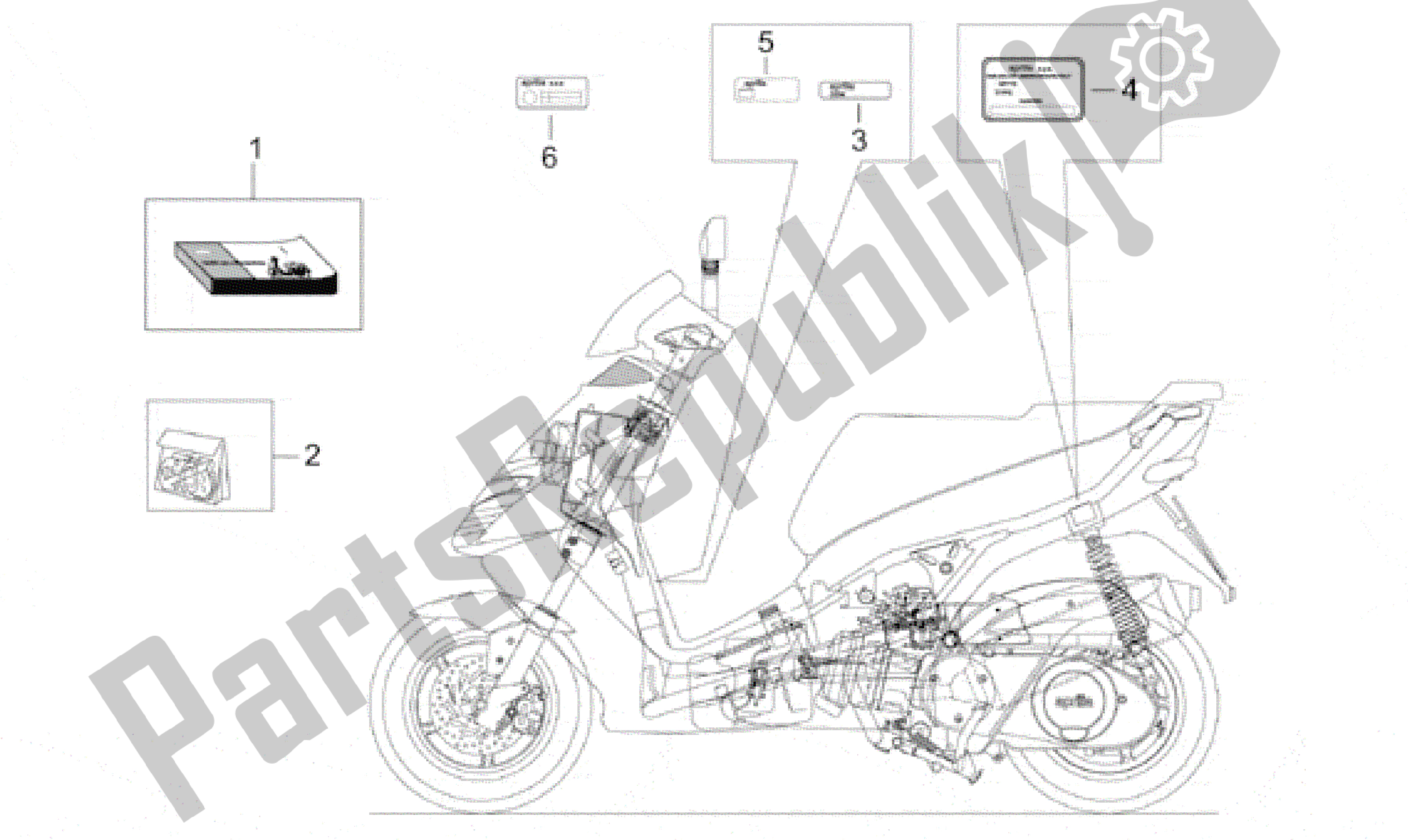 Toutes les pièces pour le Assiette Set-decal-op. Handbooks du Aprilia Leonardo 250 2001