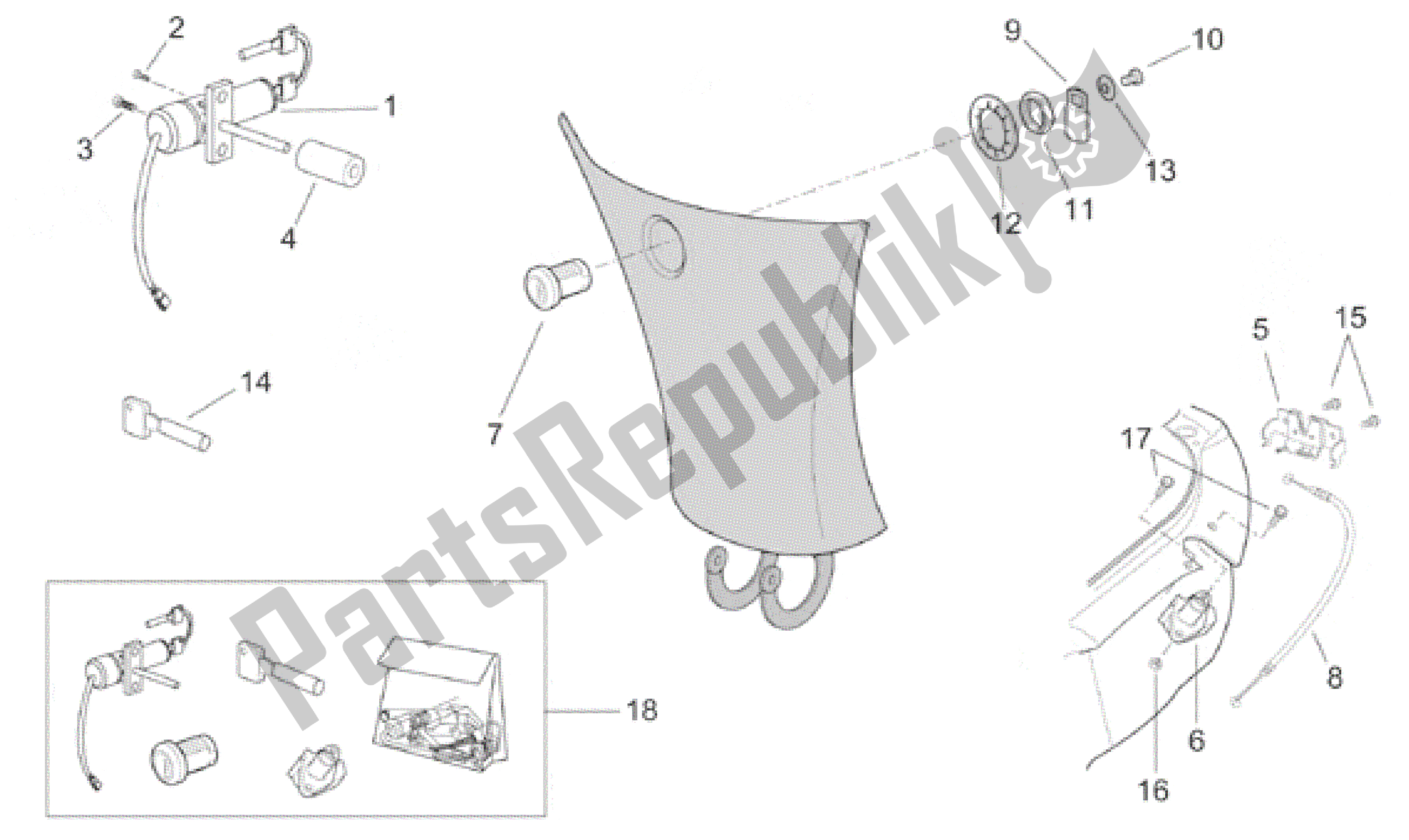 All parts for the Lock Hardware Kit of the Aprilia Leonardo 250 2001