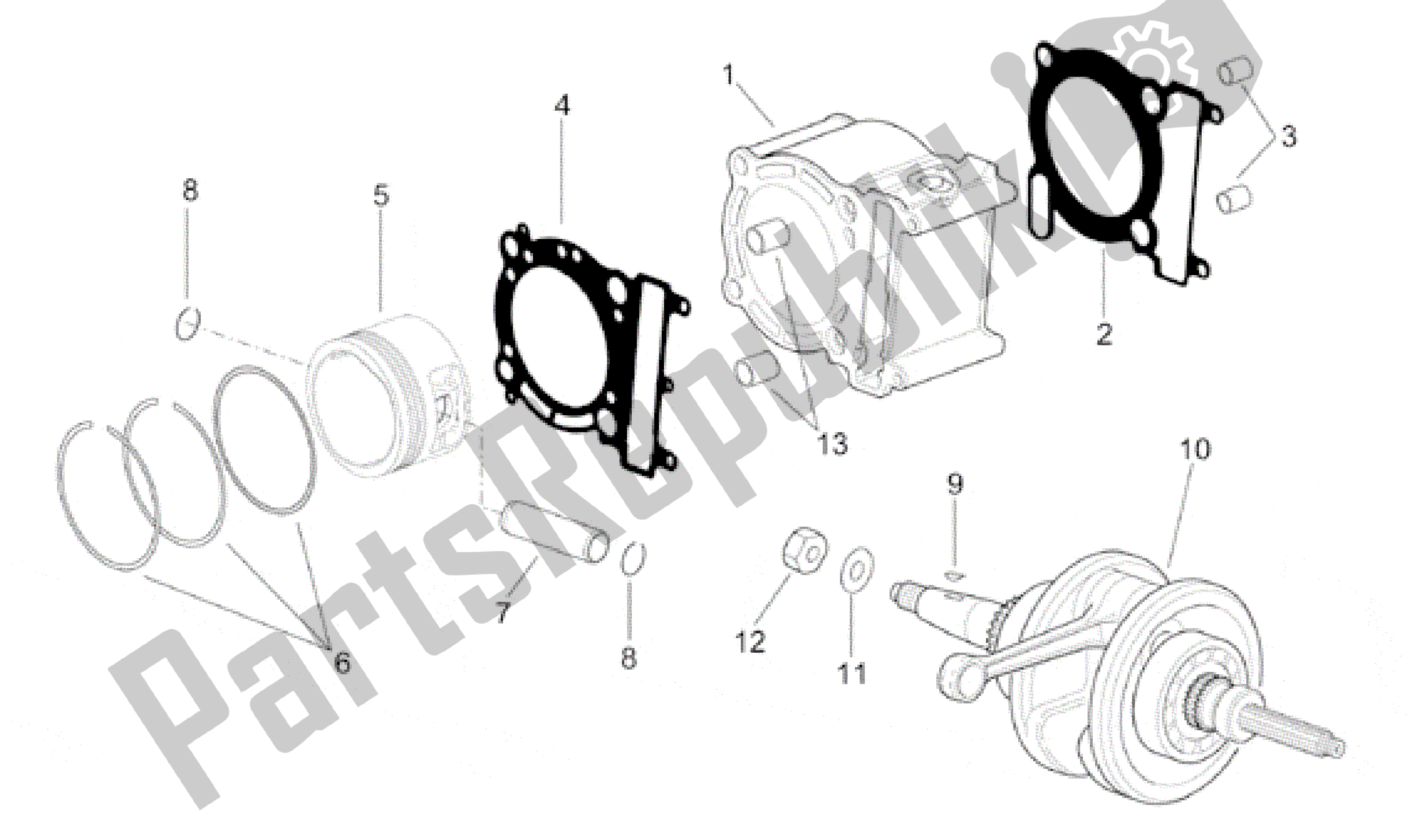 Toutes les pièces pour le Arbre D'entraînement - Cylindre - Piston du Aprilia Leonardo 250 2001