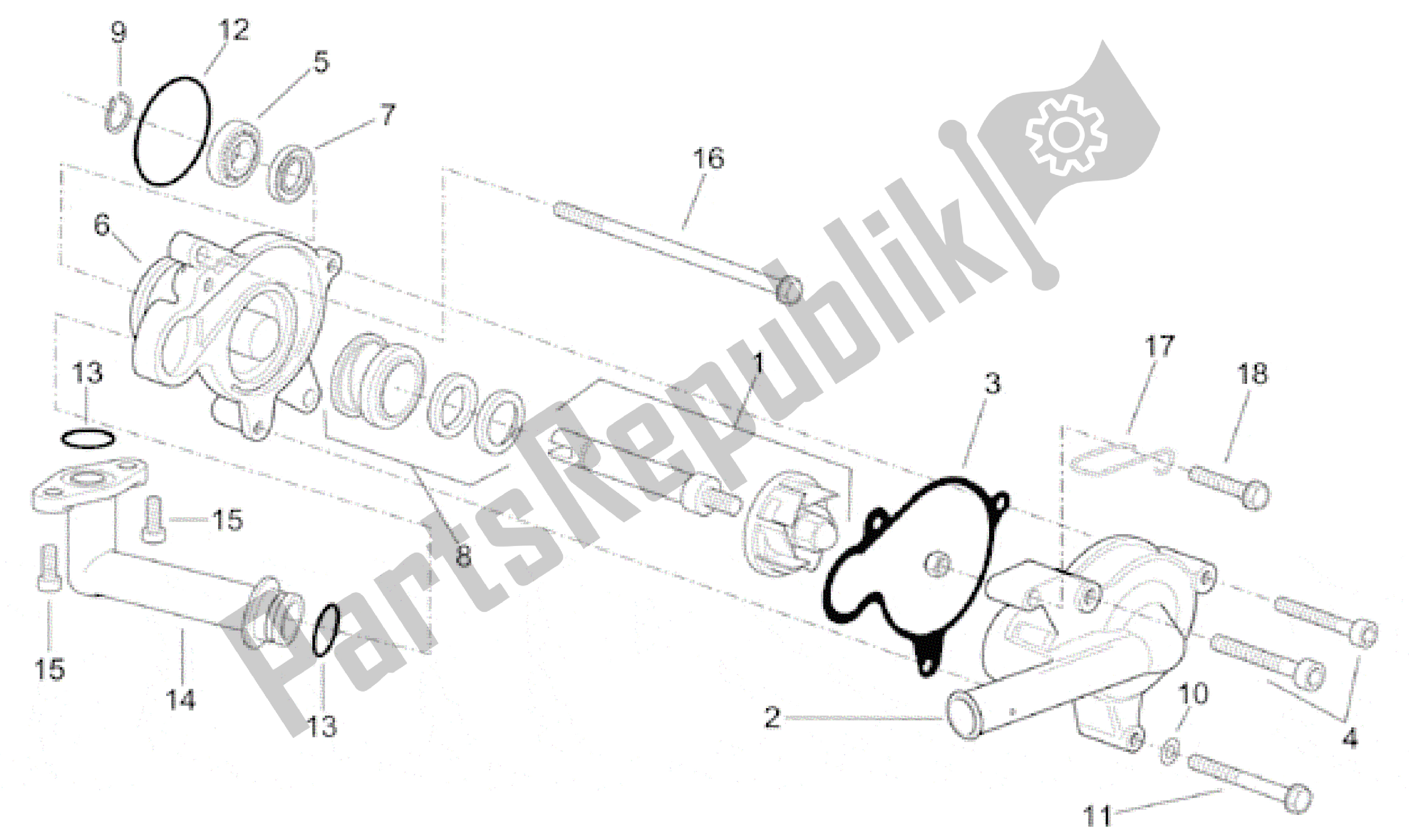 All parts for the Water Pump of the Aprilia Leonardo 250 2001