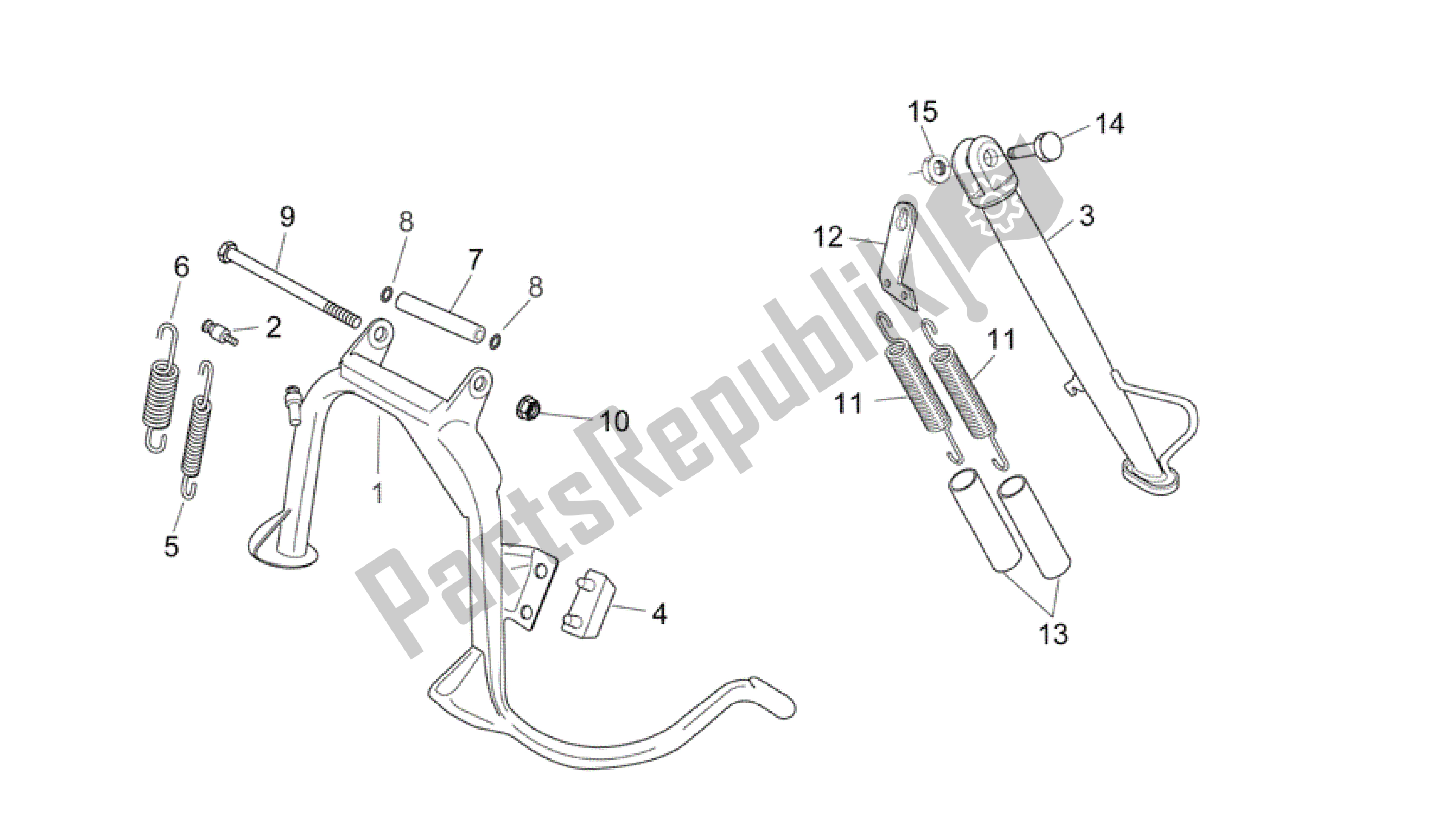 Alle onderdelen voor de Centrale Standaard van de Aprilia Scarabeo 125 2004 - 2006